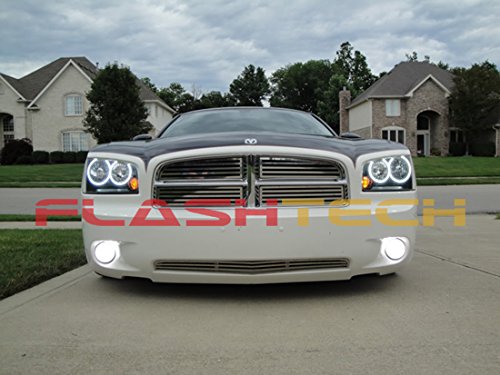 Brightest White LED Halo Ring Headlight & Fog Light Kit with Wireless Remote for Dodge Charger 2005-2010 - Xenon HID Style Lighting for Enhanced Visibility & Night Driving Safety