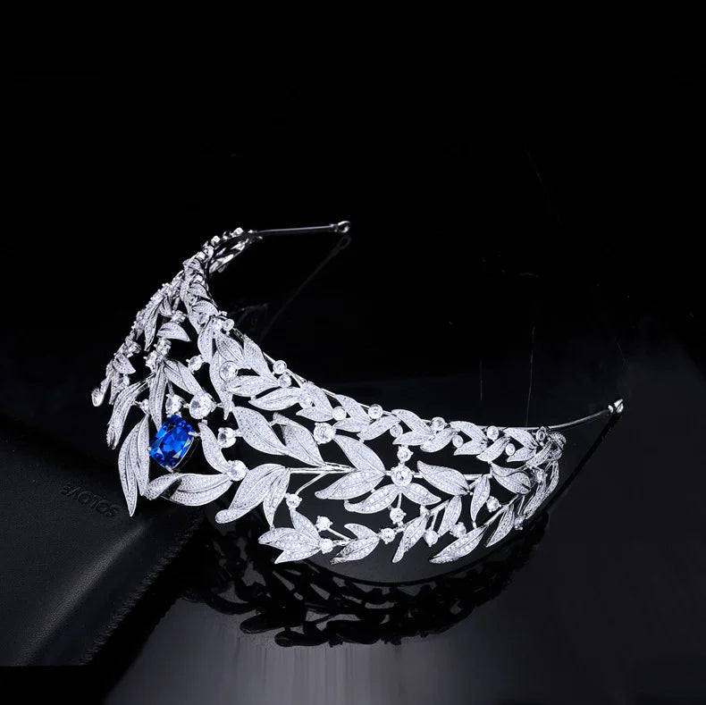 Luxury Platinum Plated Leaf Tiara with Cubic Zirconia - Elegant Bridal Crown for Weddings, Proms & Special Occasions | Perfect for Brides, Prom Queens & Pageant Winners
