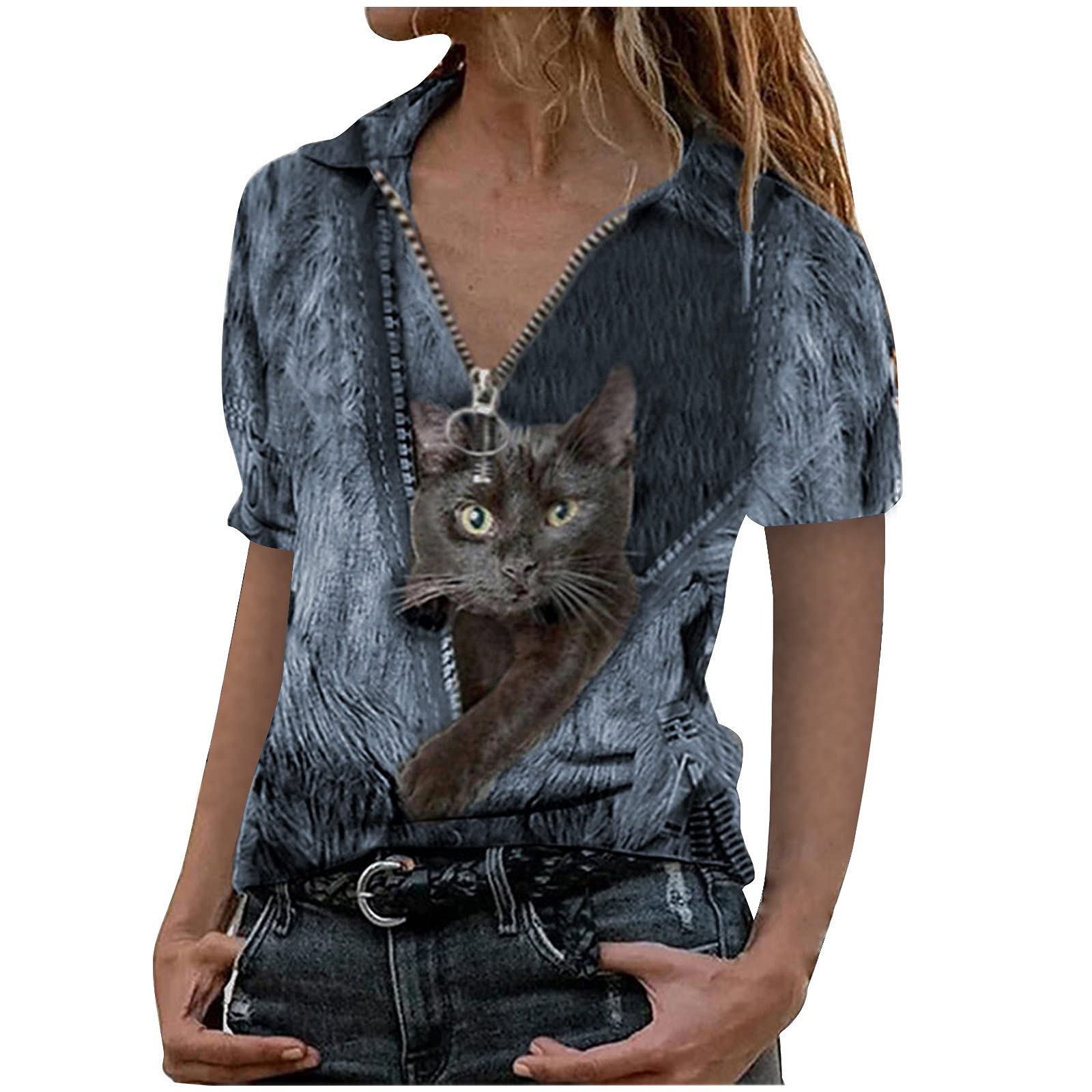 Women's V Neck Short Sleeve T-Shirts - Fashion Print Loose Fit Casual Summer Tops for Everyday Wear, Outings & Beach Vacations