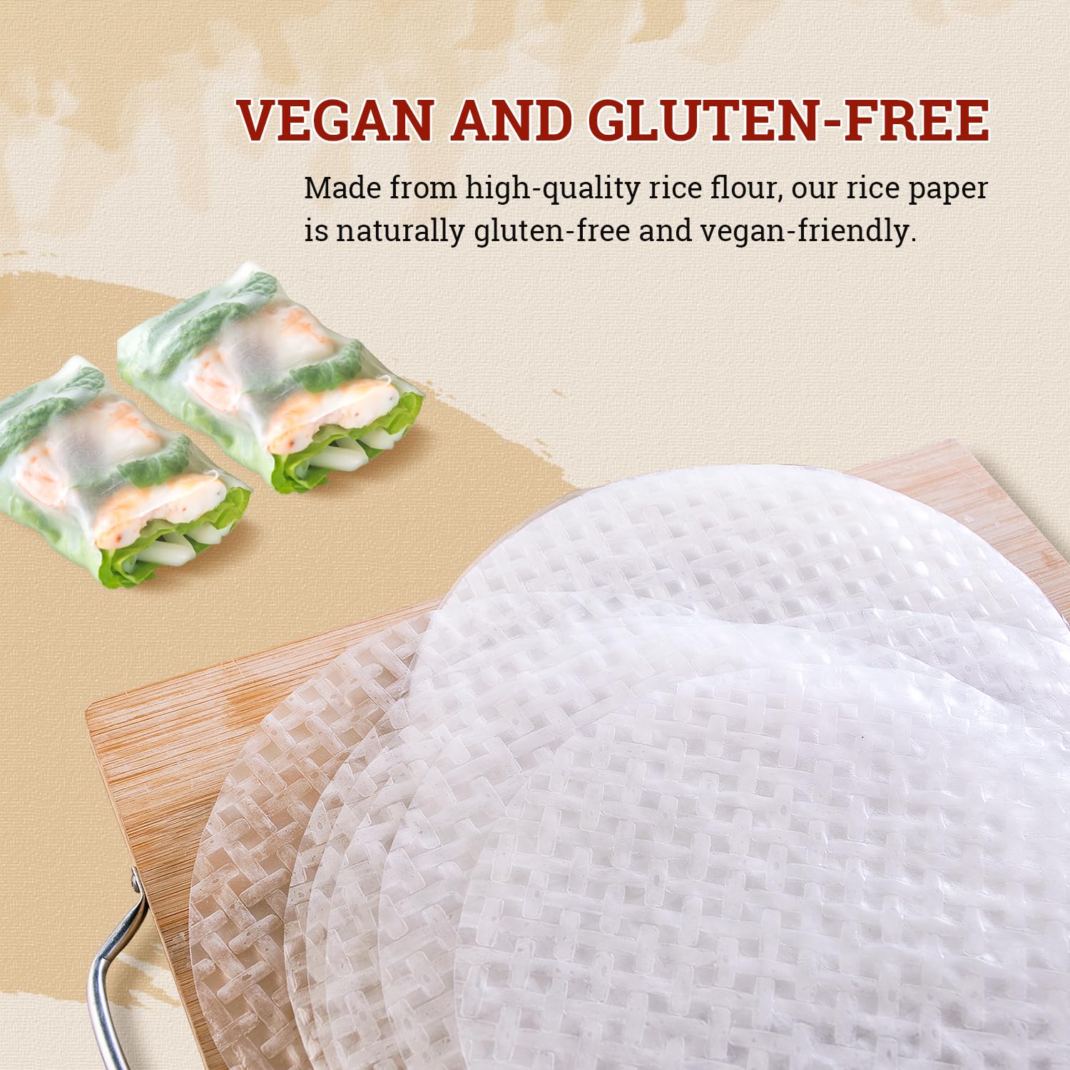 52USA Rice Paper Wrappers - 3 Pack (102 Sheets) | Gluten-Free, Vegan, Low Carb Spring Roll & Dumpling Wraps | 22cm Round Vietnamese Rice Paper for Fresh Rolls, Wontons & Asian Cuisine | Perfect for Home Cooking, Meal Prep & Healthy Snacks