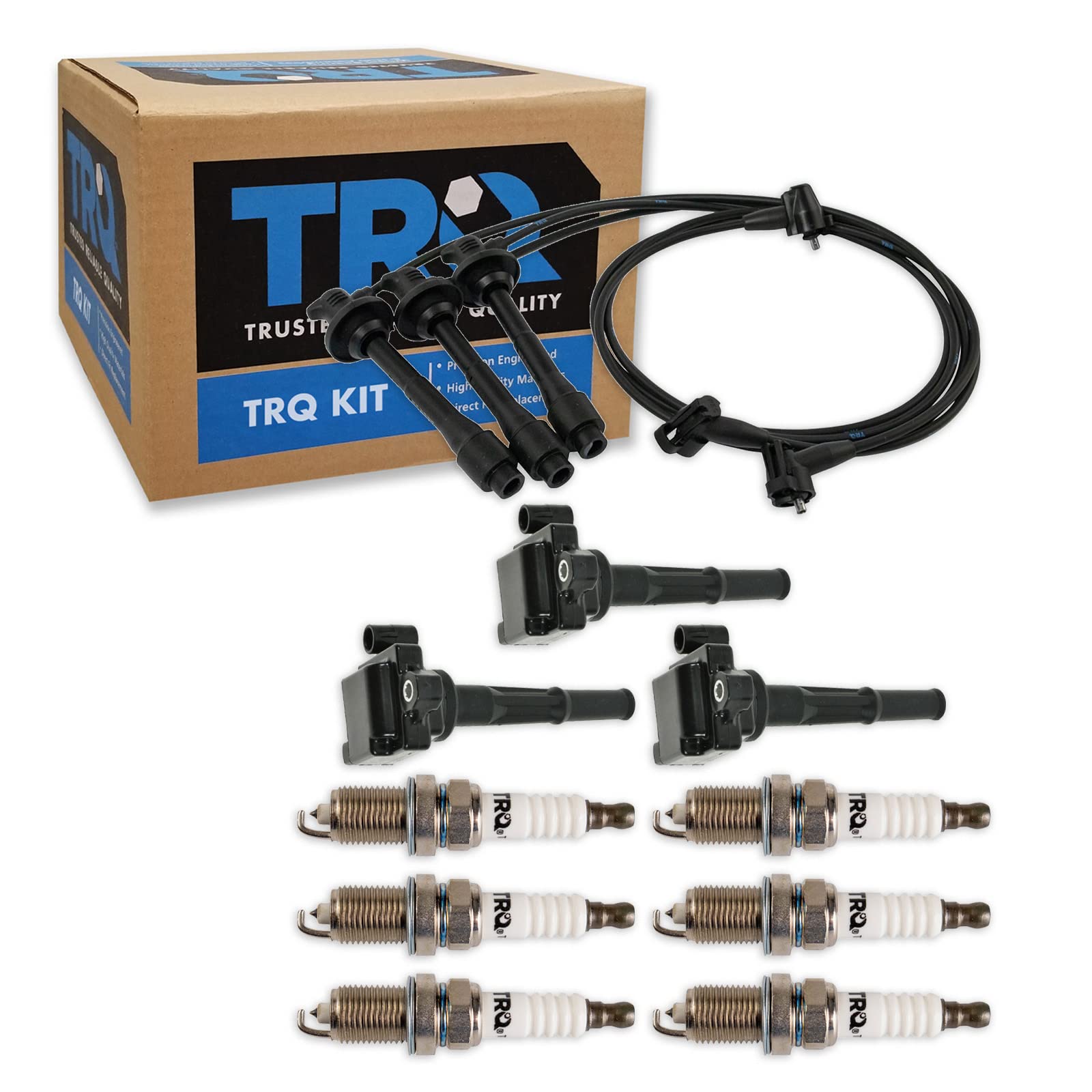 TRQ Ignition Coil & Spark Plug Wire Set - Compatible with 1996-2002 Toyota 4Runner, 1995-2004 Tacoma, 2000-2004 Tundra - High Performance Ignition Kit for Smoother Engine Start & Better Fuel Efficiency