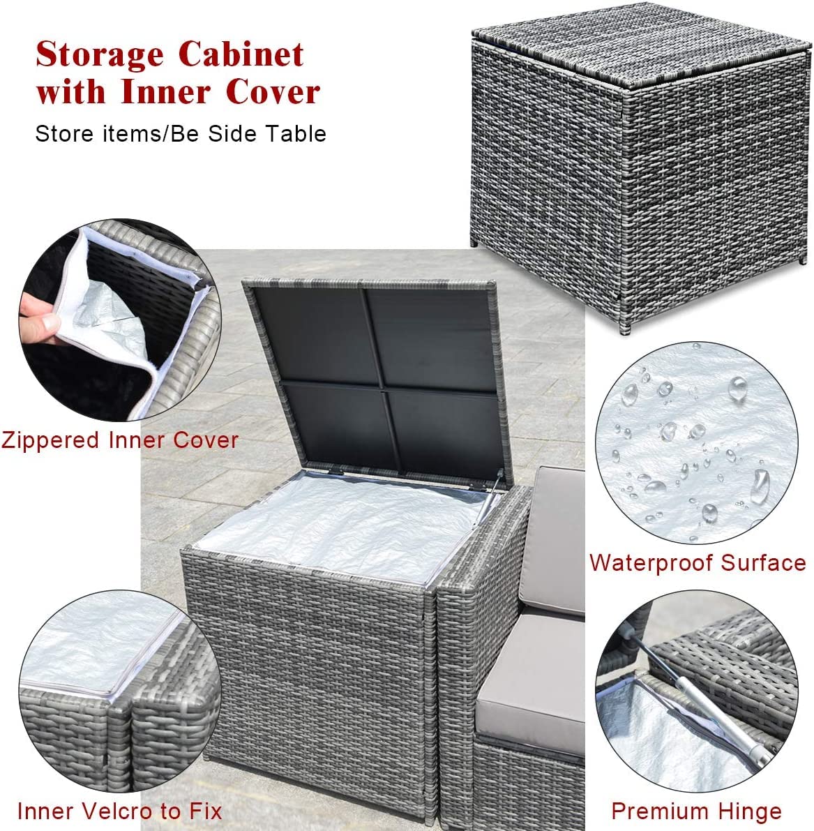 HAPPYGRILL 8-Piece Outdoor Patio Furniture Set - PE Rattan Wicker Sectional Sofa with Coffee Table, Cushions & Storage Box - Perfect for Garden, Backyard, Poolside & Outdoor Conversations