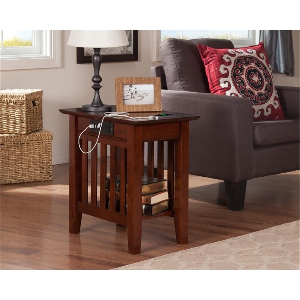 Fremont Chair Side Table with USB Charger - Modern End Table for Living Room, Bedroom, or Office - Convenient Charging Station for Phones & Devices