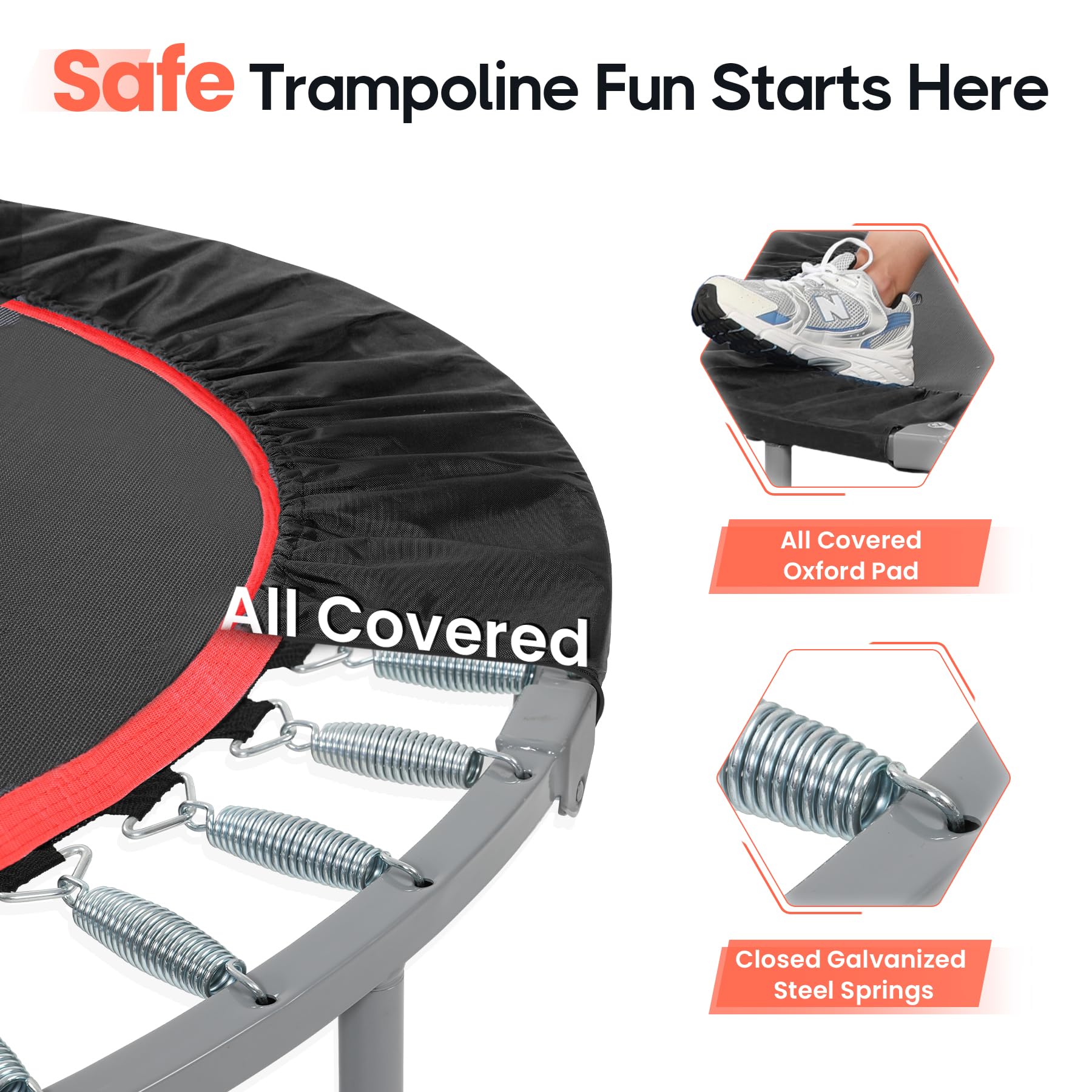 BCAN 40/48 Inch Foldable Mini Trampoline for Adults - 330/440 lbs Weight Capacity, Adjustable Foam Handle Fitness Rebounder - Indoor & Outdoor Exercise Equipment for Home Gym, Garden Workout, Cardio Training