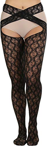 Daisy Lace Wrap Around Tights - Black