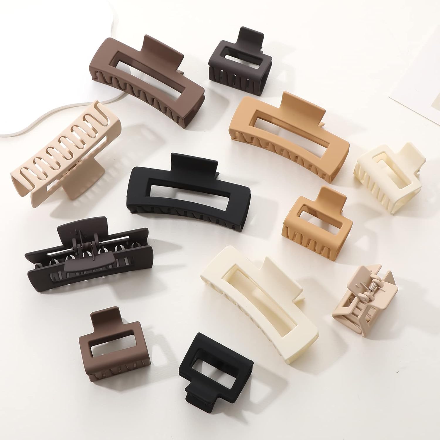 Fameza 6-Pack Square Claw Hair Clips - Large & Small Neutral Matte Non-Slip Jaw Clips for Women - Strong Hold for Thick & Thin Hair - Perfect for Updos, Ponytails & Everyday Styling
