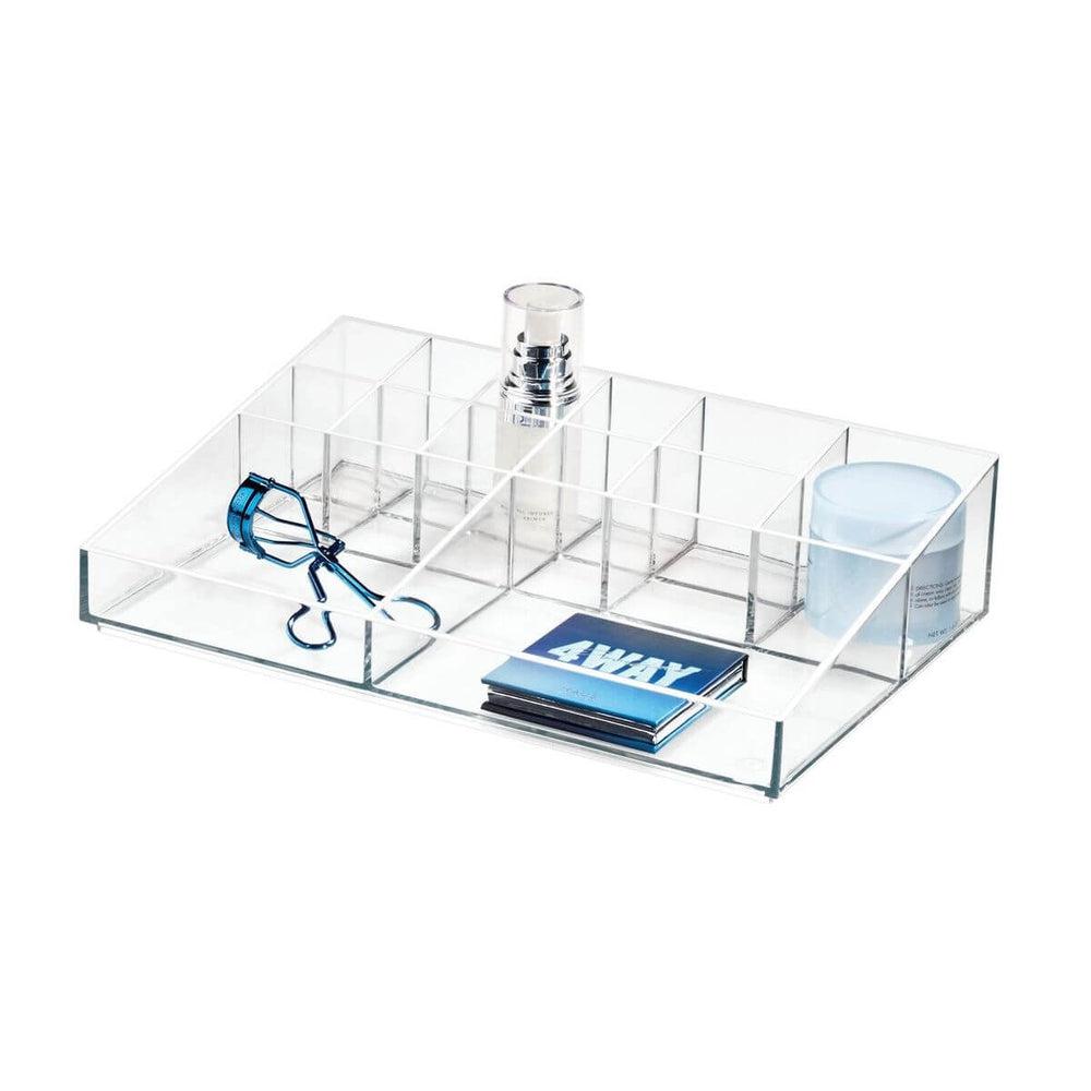 Sarah Tanno by iDesign 13 Compartment Clear Makeup Organizer - Perfect for Vanity, Travel & Bathroom Storage | Acrylic Cosmetic Organizer for Lipsticks, Brushes & Beauty Products