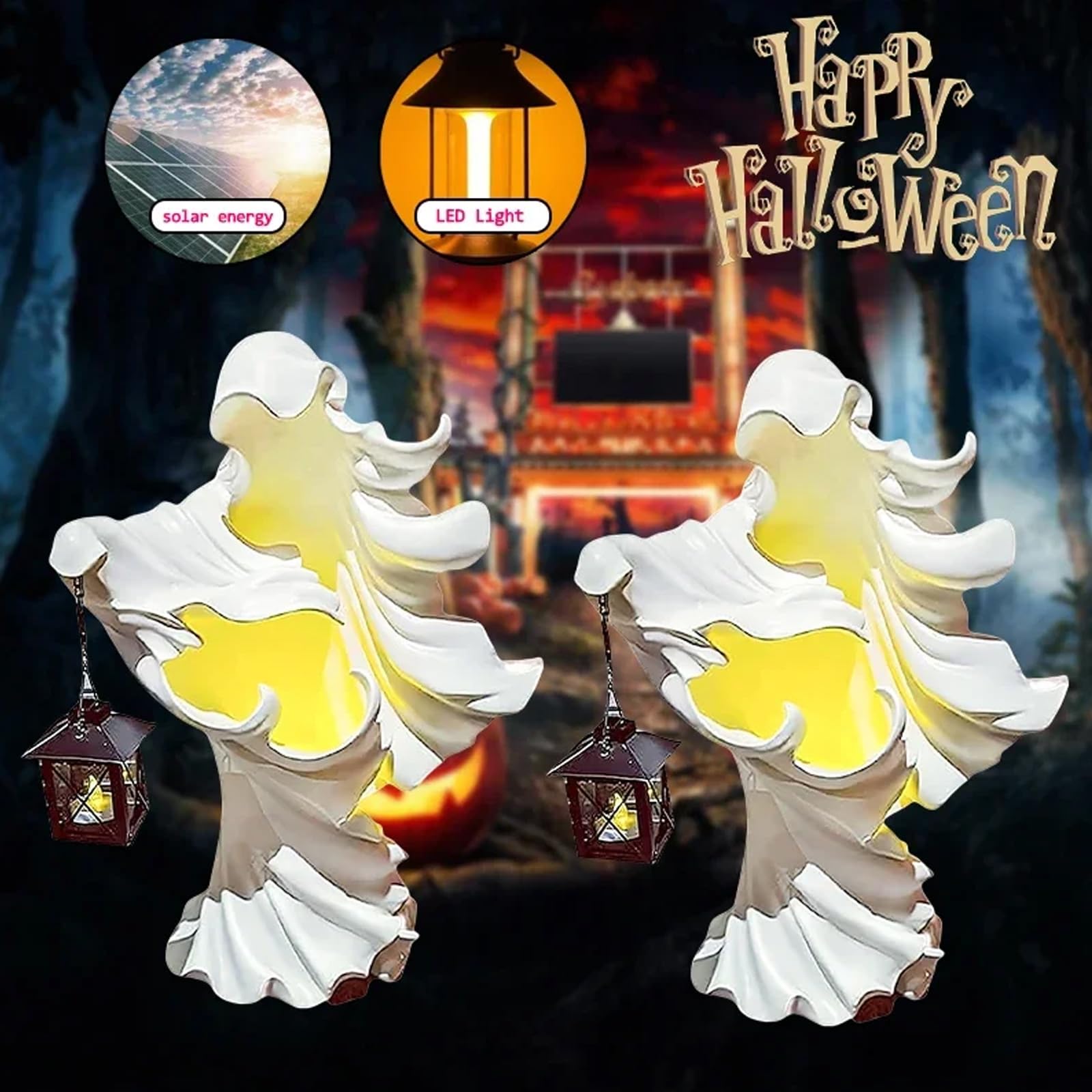 Halloween Cracker Barrel Ghost Decor with LED Lantern - Scary Witch Statue for Holiday Yard & Garden Decoration (Knight Black) - Perfect for Spooky Home Decor, Haunted House Parties, and Halloween Outdoor Displays