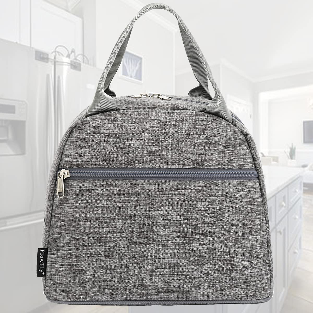 FlowFly Insulated Lunch Bag Tote - Reusable Cooler Lunch Box Organizer for Women & Men (Heather Grey) - Perfect for Work, School, Picnics & Outdoor Activities