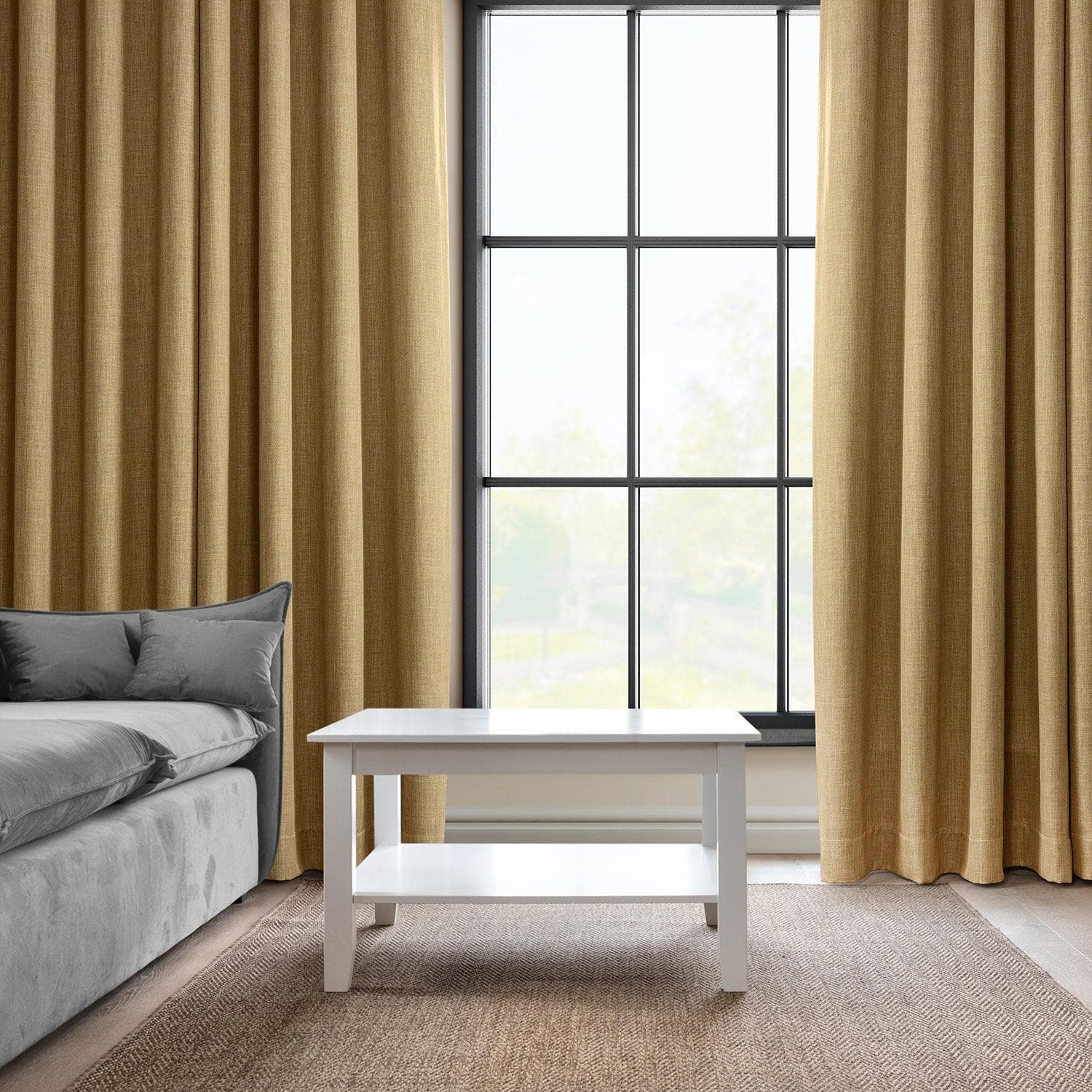 Butterscotch Grommet Textured Faux Linen Blackout Curtains for Living Room & Bedroom - Light Blocking Thermal Insulated Window Drapes for Home Decor