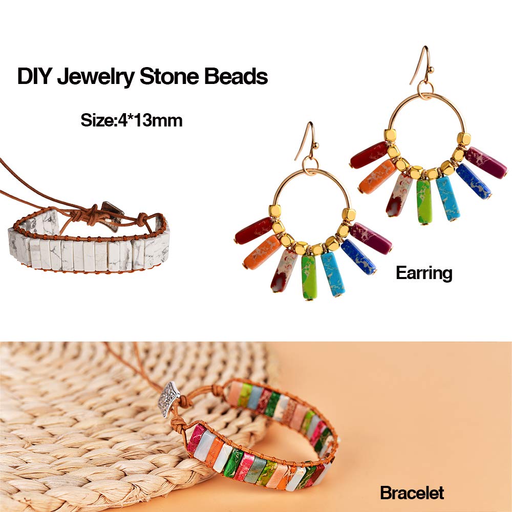 Yuncai 4x13mm Natural Stone Rectangle Loose Beads for DIY Jewelry Making - Brown Crystal Beads for Bracelets, Earrings, Necklaces - Perfect for Handmade Crafts, Gifts, and Boho Style Accessories