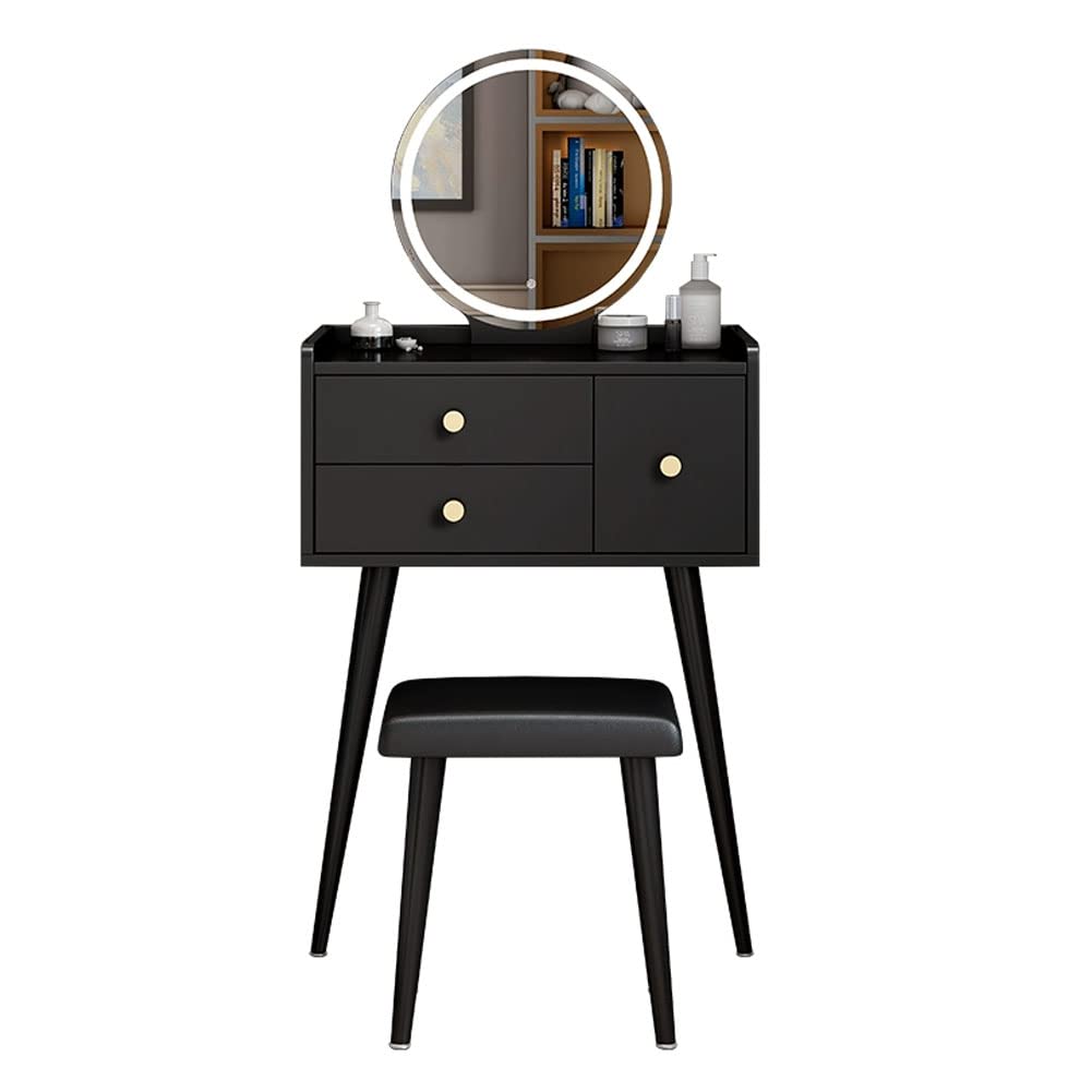 SPXMQSS Small Makeup Vanity with Light and Stool - 3 Color Lighting Modes, Affordable Dressing Table for Home Bedroom Decor - Perfect for Makeup Application, Beauty Routine & Bedroom Organization