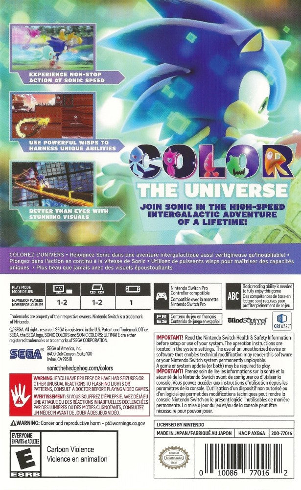 Sonic Colors Ultimate - Nintendo Switch Game | Fast-Paced Platformer Adventure for Kids & Adults | Perfect for Family Game Nights & Solo Play