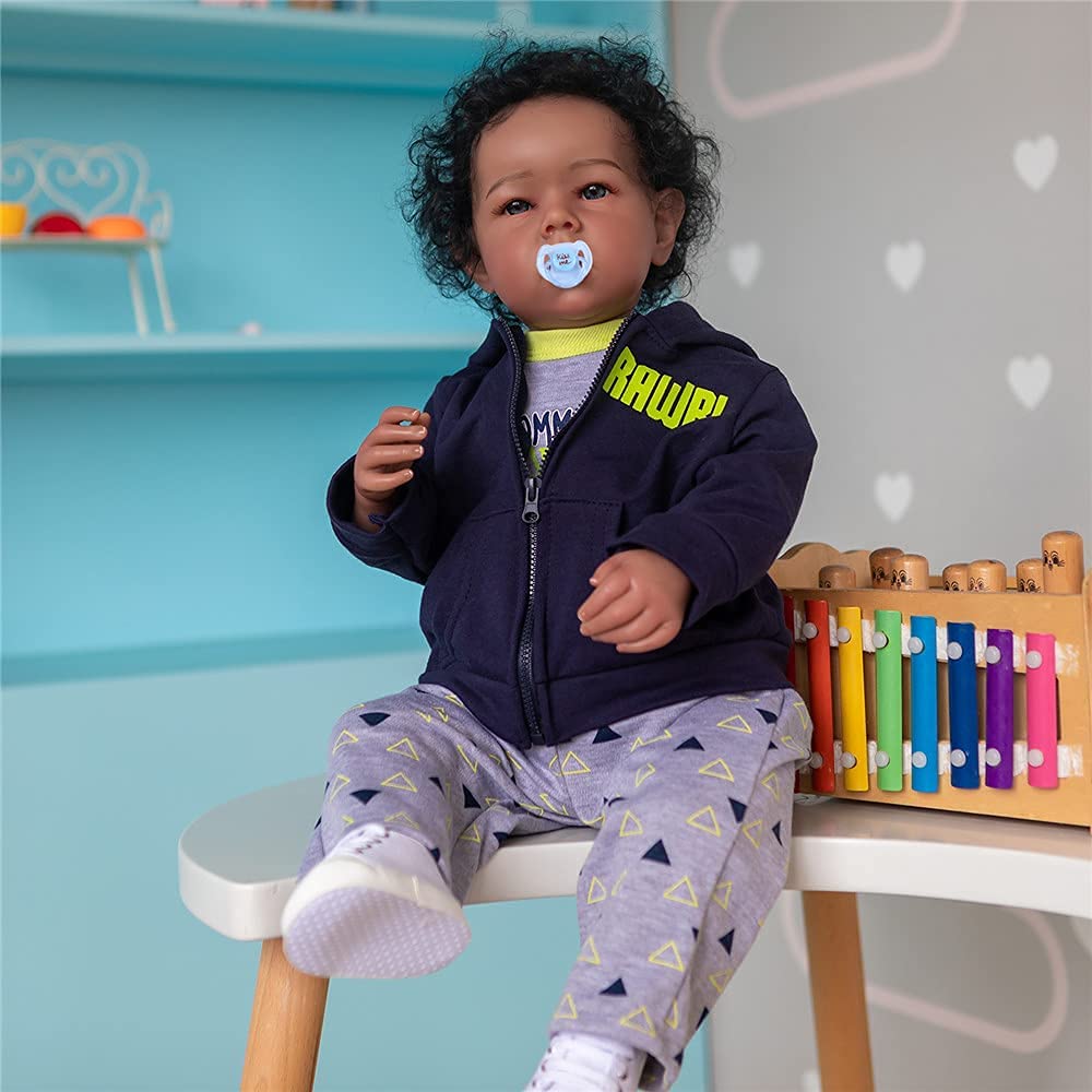 20 Inch Realistic Weighted African American Reborn Baby Doll - Lifelike Black Skin Boy with Blue Eyes, Perfect Gift for Boys | Nursery Decor, Playtime, Collectibles & Emotional Support