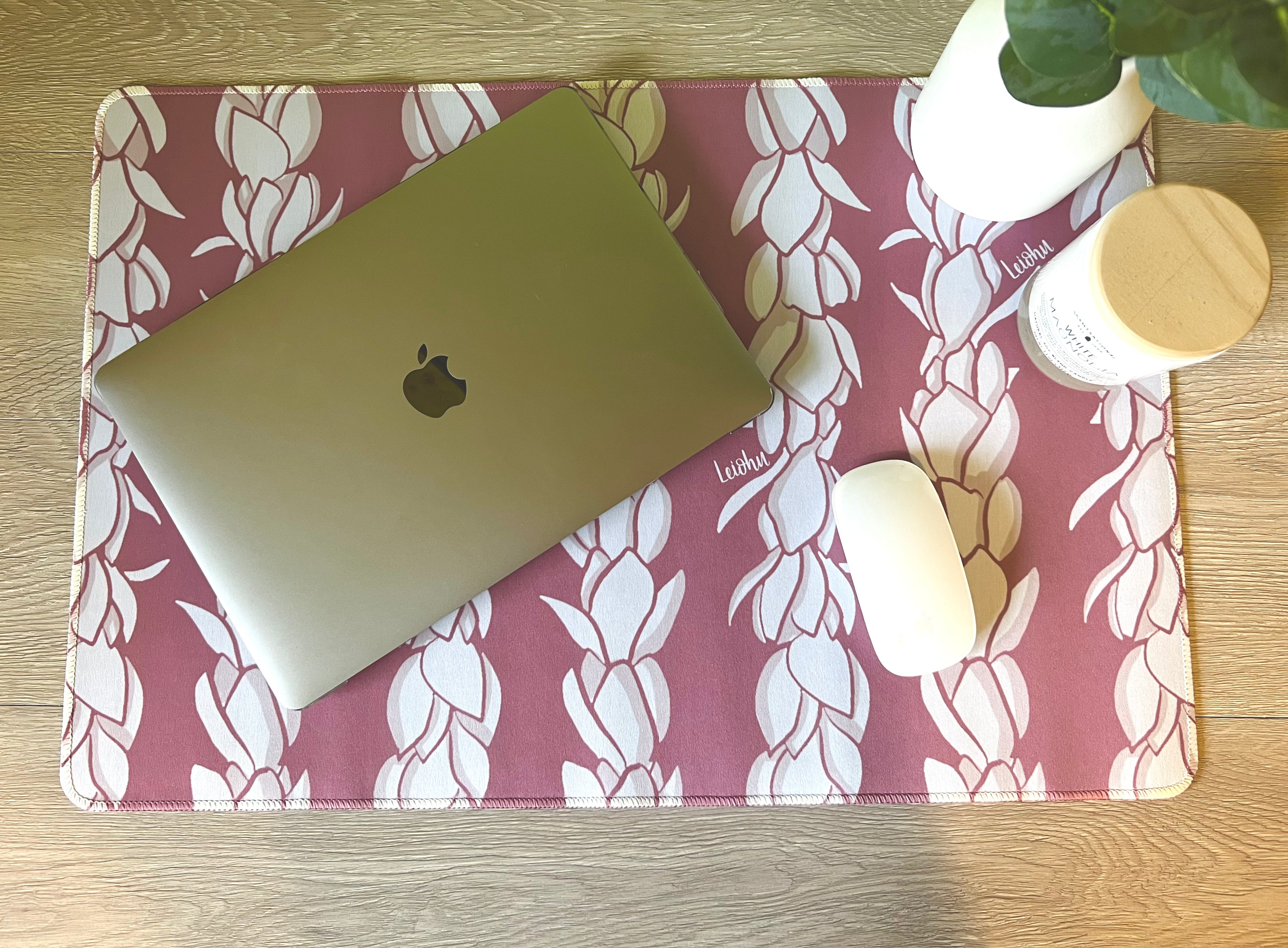 Pikake Lei Desk Mat - Non-Slip Office Mouse Pad & Keyboard Mat for Work, Gaming, and Home Use