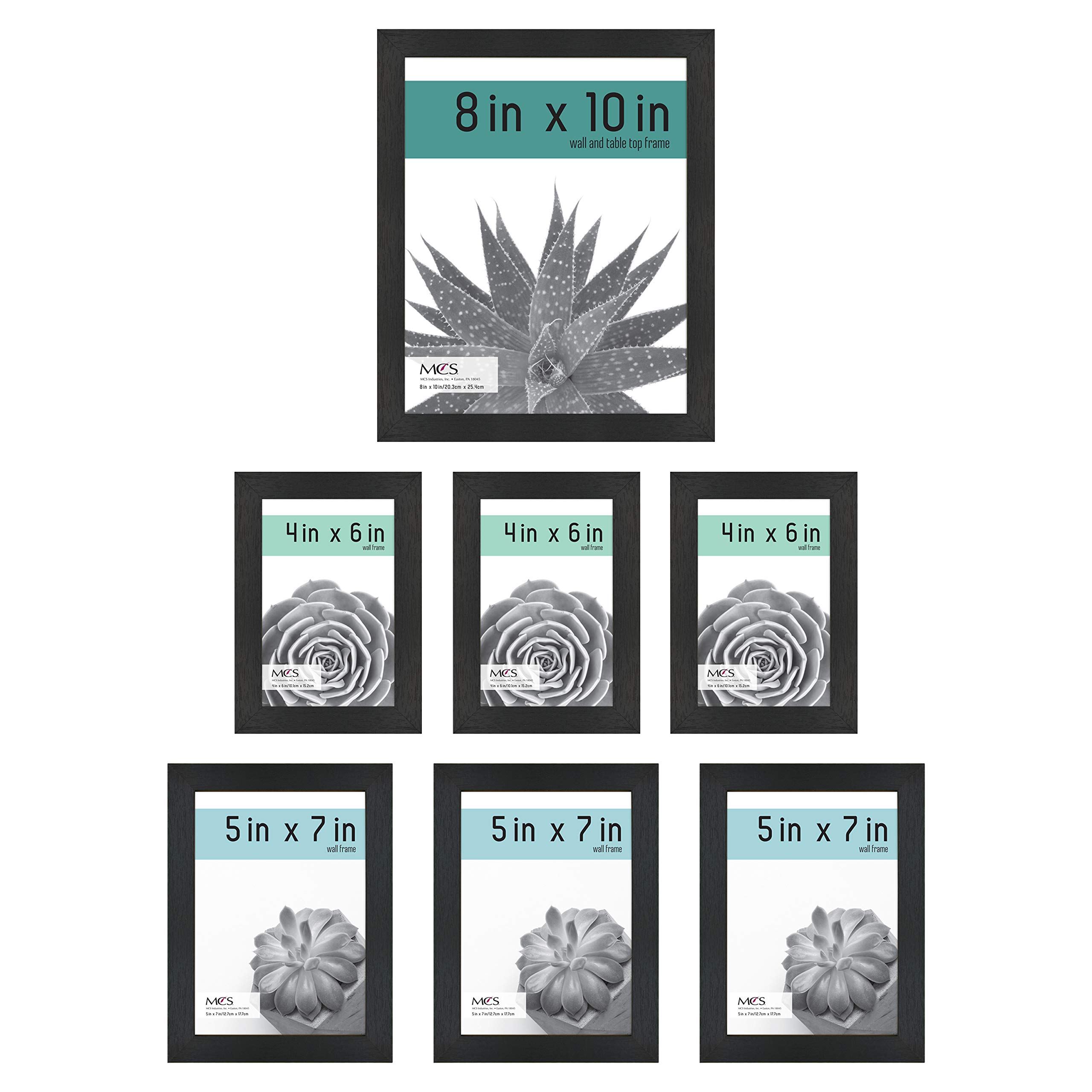 Premium MCS Gallery Essential Picture Frames Set - 7 Piece Black Woodgrain Photo Frames for 4x6, 5x7 & 8x10 Inch Photos - Perfect for Home Decor, Office Display & Wall Gallery Arrangement