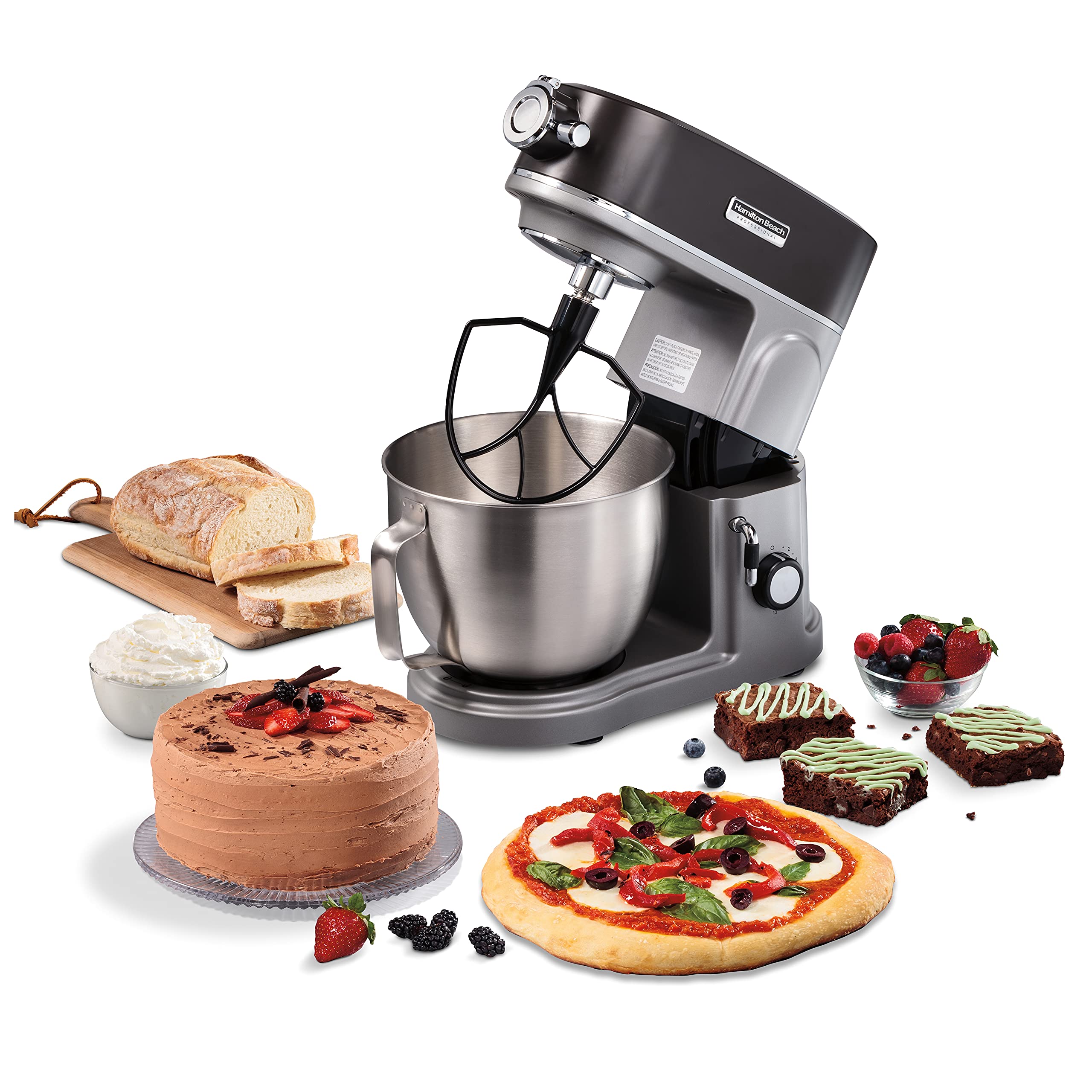 Hamilton Beach Professional 5 Quart All-Metal Stand Mixer - 12 Speed Settings with Flat Beater, Dough Hook & Whisk - Heavy Duty Kitchen Mixer for Baking Bread, Cakes & Cookies - Perfect for Home Bakers & Professional Chefs