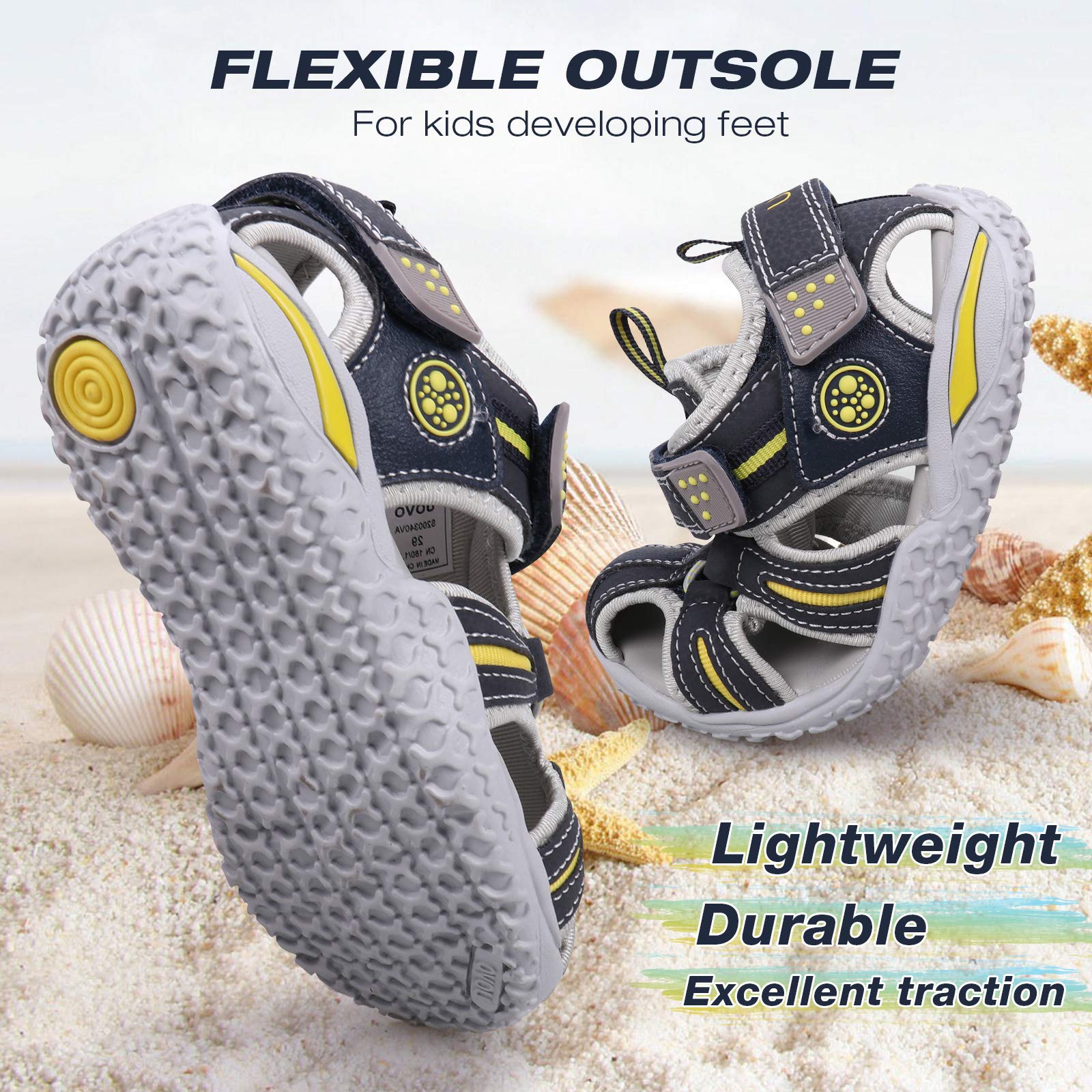 UOVO Kids Sandals for Boys & Girls - Lightweight Closed Toe Summer Shoes for Toddler Little Kid Big Kid - Outdoor Athletic Sports Footwear for Beach, Park & Playground Activities