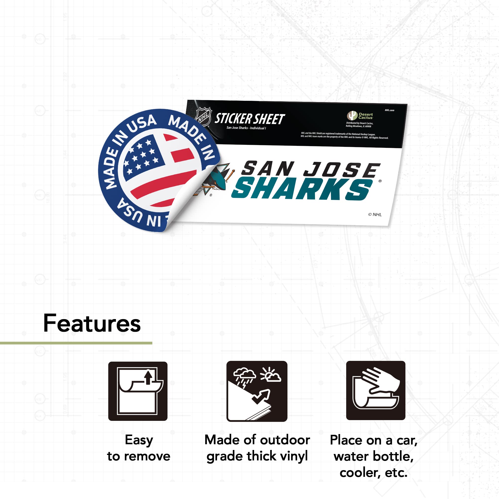 San Jose Sharks NHL Hockey Team Desert Cactus Vinyl Decal Sticker - Waterproof Laptop, Car, Water Bottle, Scrapbook Decor - Perfect for Fans, Gifts & Sports Memorabilia Collection