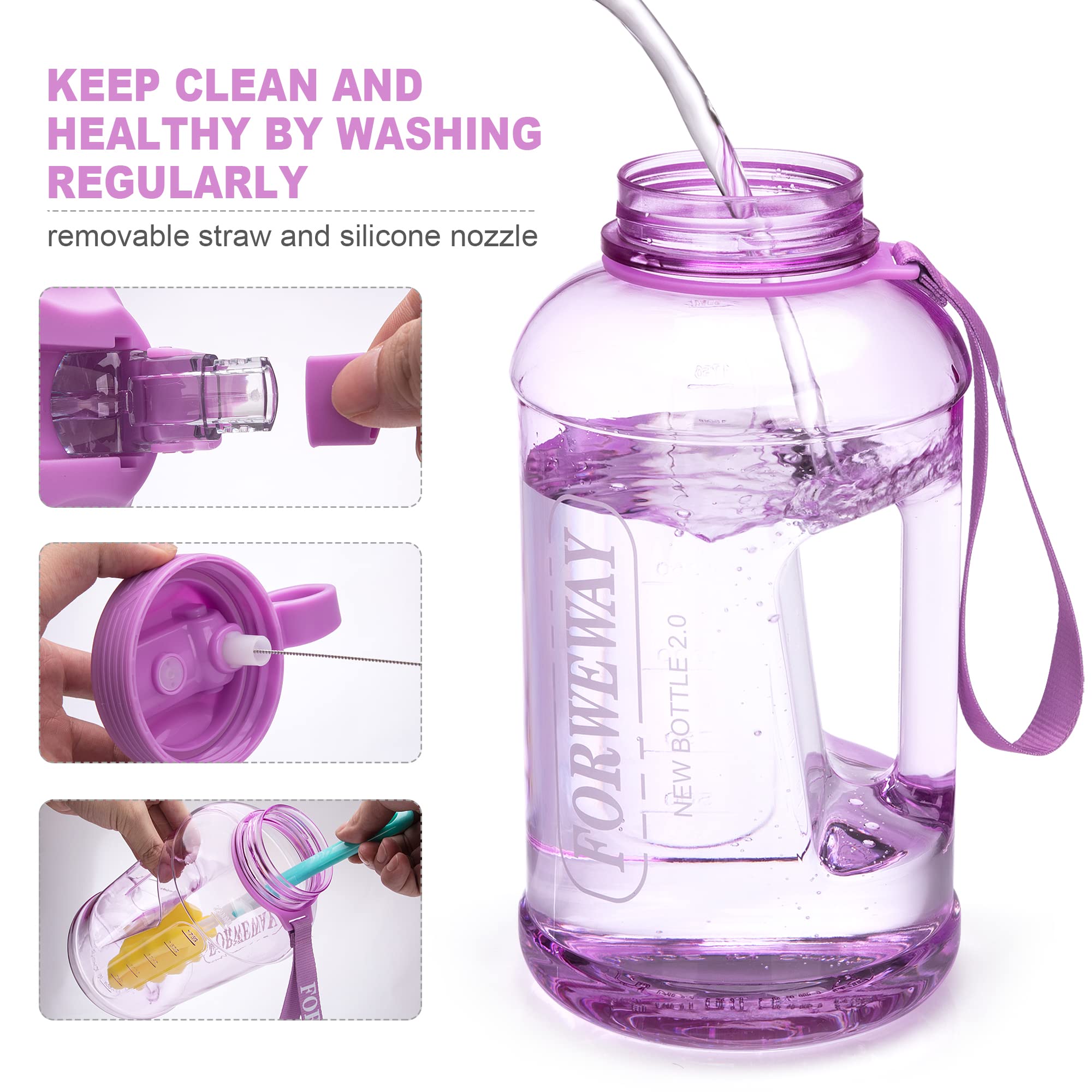 **2.2L (74oz) Leakproof Half Gallon Water Bottle with Straw & Handle - BPA Free Large Sports Water Jug for Camping, Hiking, Gym & Outdoor Activities (Purple)**