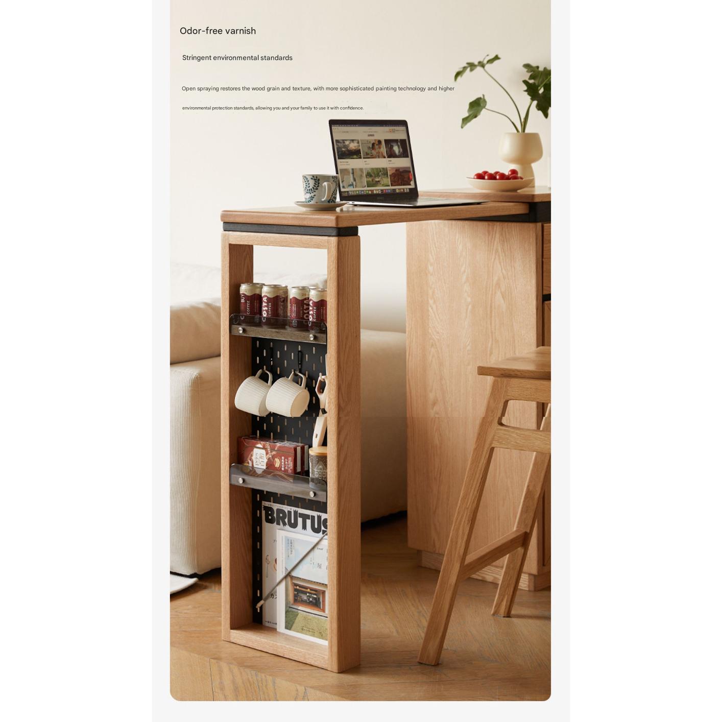 Solid Oak Wood Extendable Bar Table - Adjustable Height for Kitchen, Dining Room & Home Office - Perfect for Small Spaces & Entertaining