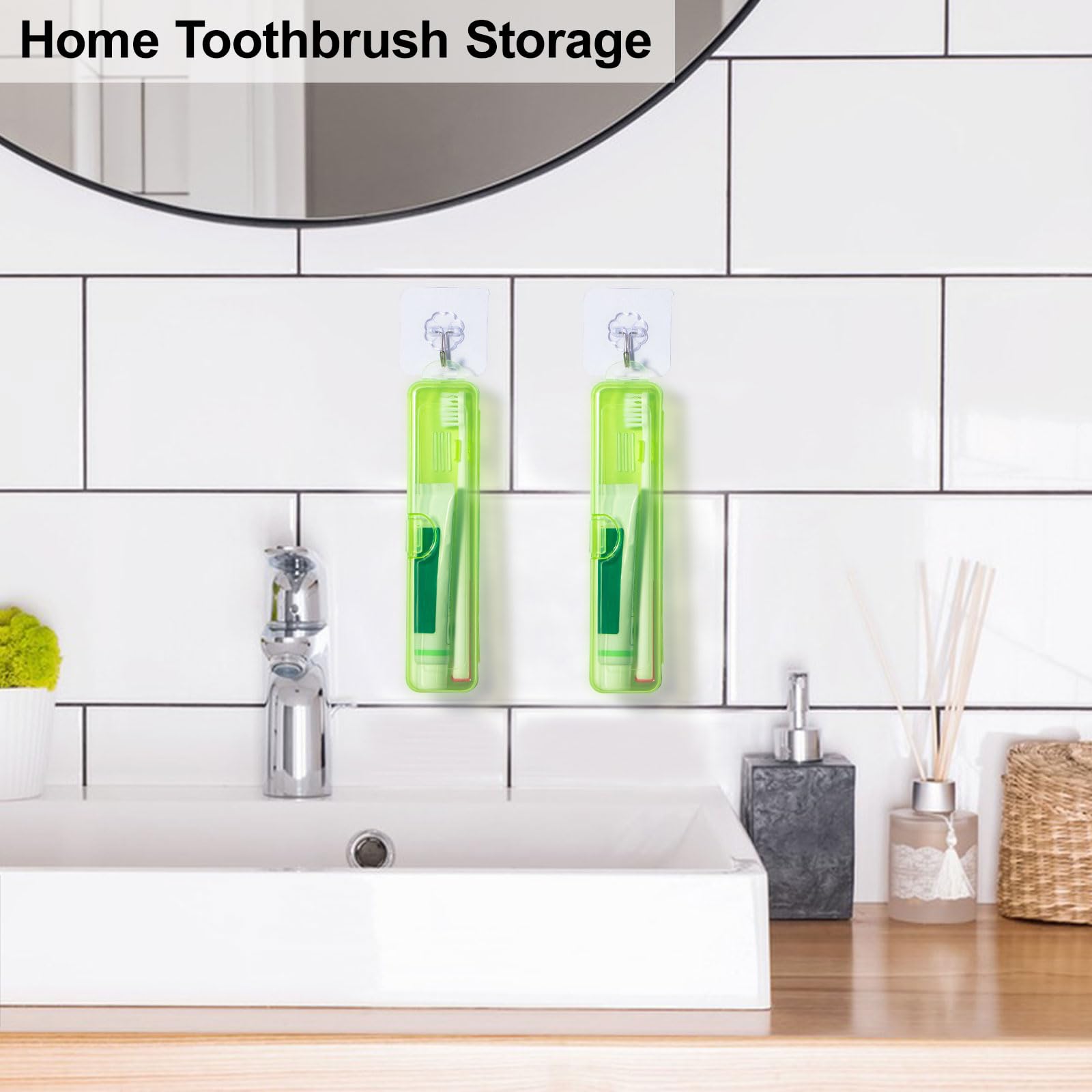 Yeeco 2-Pack Transparent Green Travel Toothbrush Case - Plastic Holder, 7.87 x 1.85 x 1.18 Inches Portable Toothbrush Cover for Travel, Camping & Gym - BPA-Free & Waterproof Design