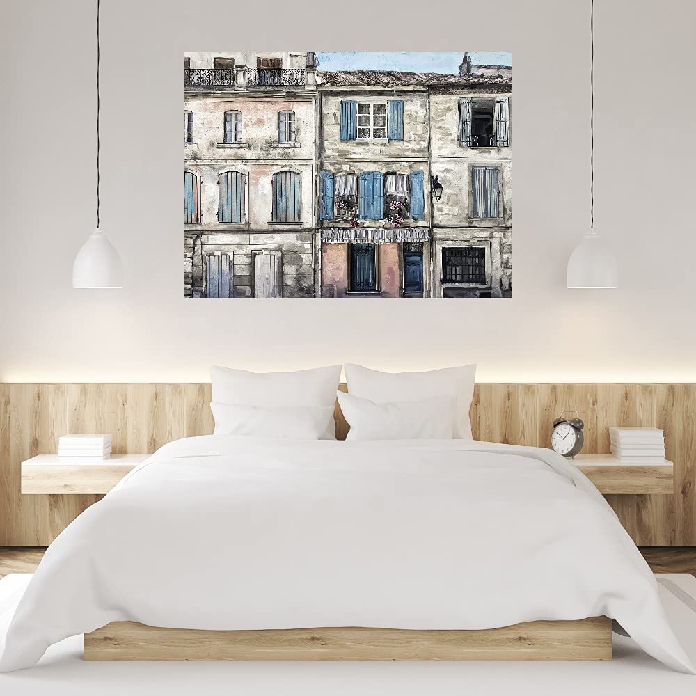 Villagio Light Canvas Wall Art - Hand Painted Fine Art Decor for Living Room, Bedroom, Office & More - 46x35 Inch Ready to Hang Painting - Perfect for Home, Kitchen, Bathroom & Dining Room Decor