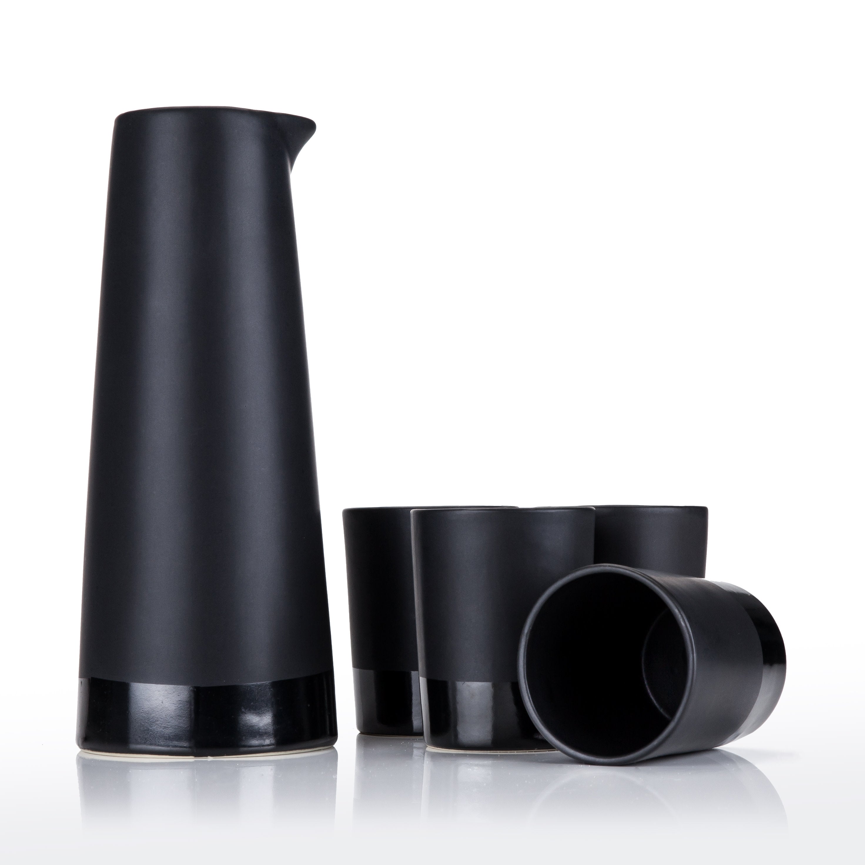 Premium 5-Piece Black Stoneware Sake Set - Traditional Japanese Ceramic Drinking Cups & Carafe for Sushi Dinner, Asian Cuisine & Home Entertaining