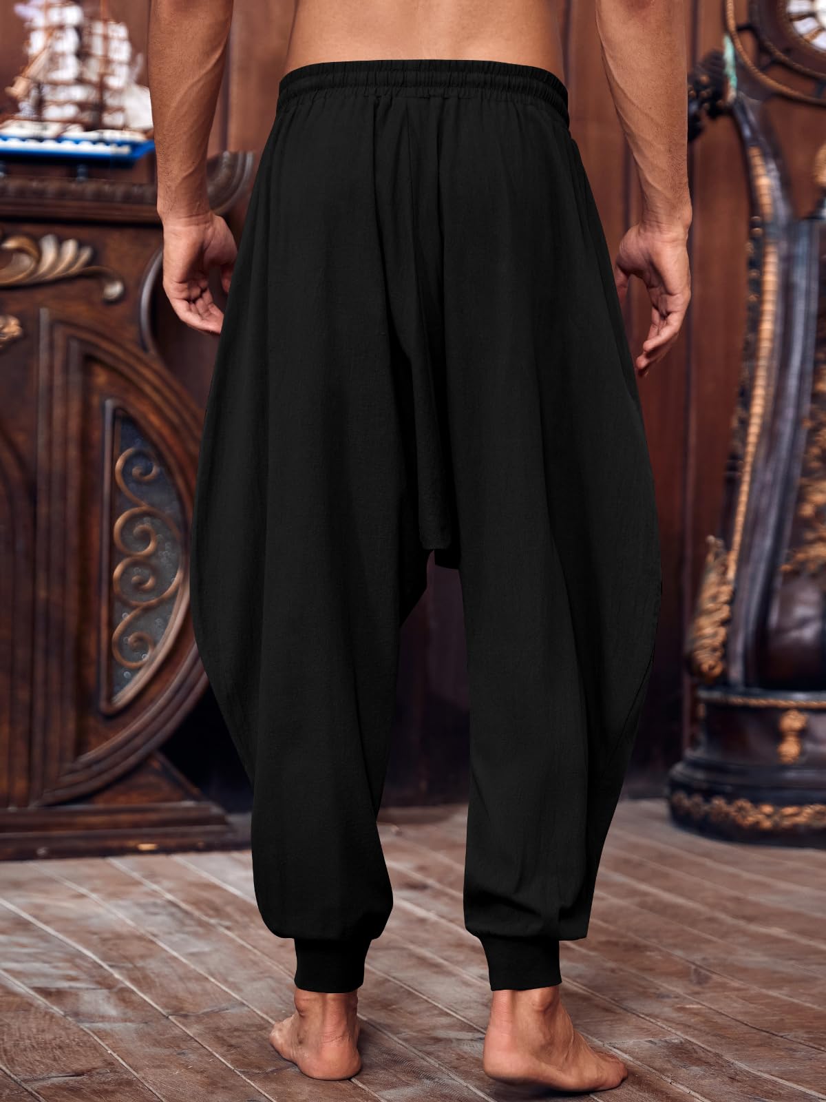 PASLTER Men's Pirate Pants - Medieval Viking Costume Trousers, Renaissance Baggy Harem Linen Pants for Halloween, Cosplay, LARP & Themed Parties | Comfortable & Stylish Historical Clothing