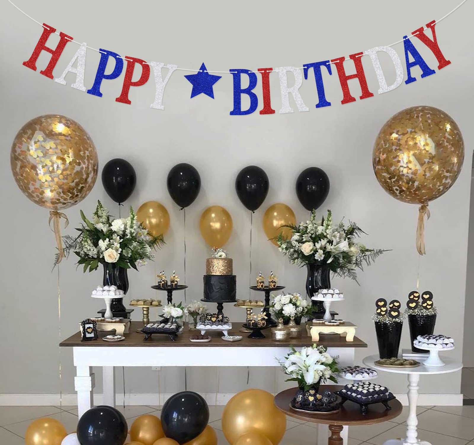 4th of July Happy Birthday Banner - USA Independence Day Themed Party Decor for Labor Day & Military Events - Perfect for Patriotic Celebrations, Backyard BBQs, and National Holiday Festivities