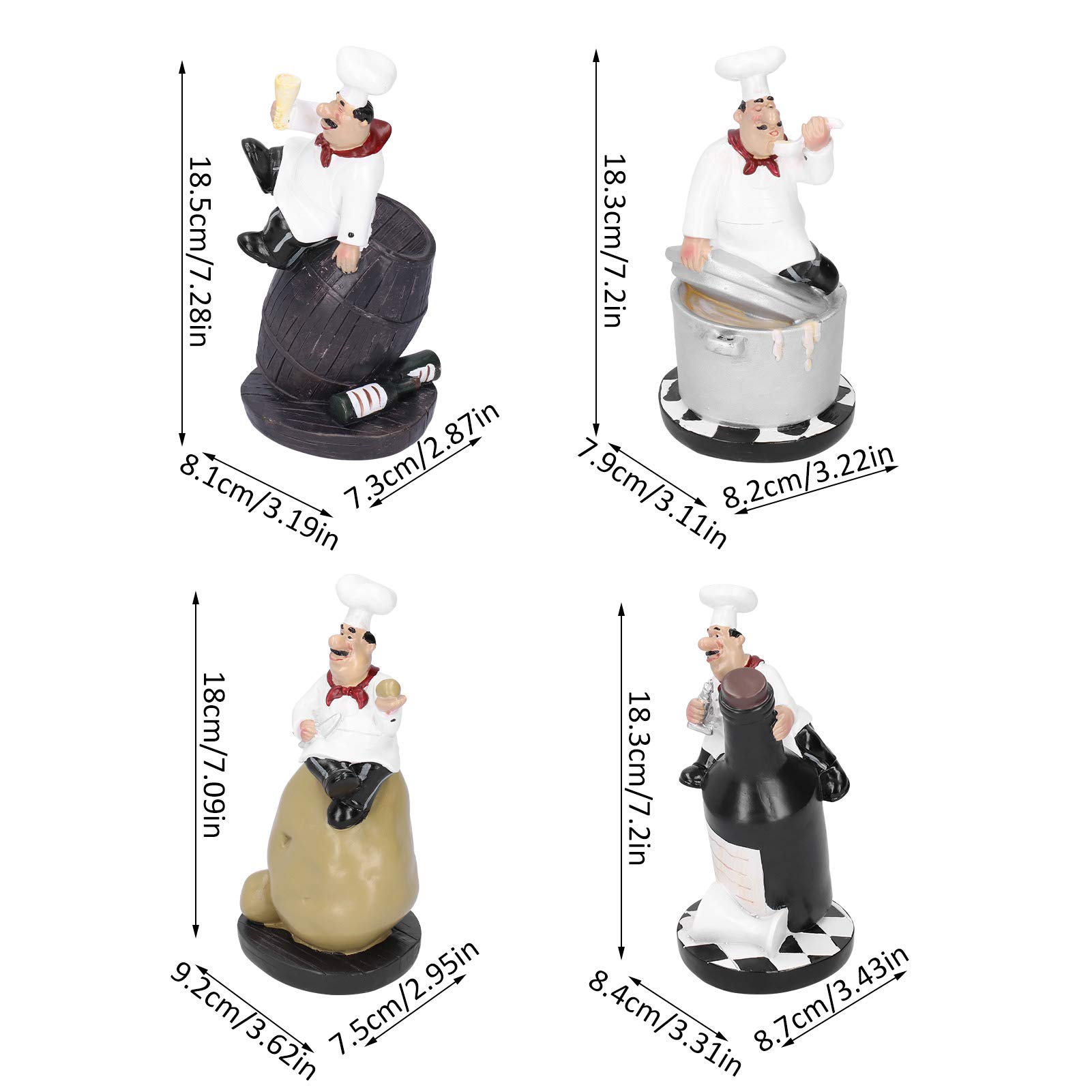 Cyrank 4pcs Italian Chef Statue - Cute Kitchen Figurines for Restaurant, Cafe, Bar & Shop Décor - Perfect for Home Kitchen, Office Desk, and Gift Ideas