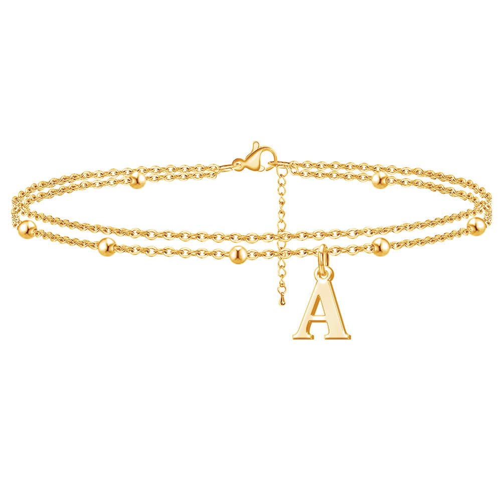 Personalized Custom Initial Nameplate Necklace for Women - Dainty Layered Beaded Choker Set (14