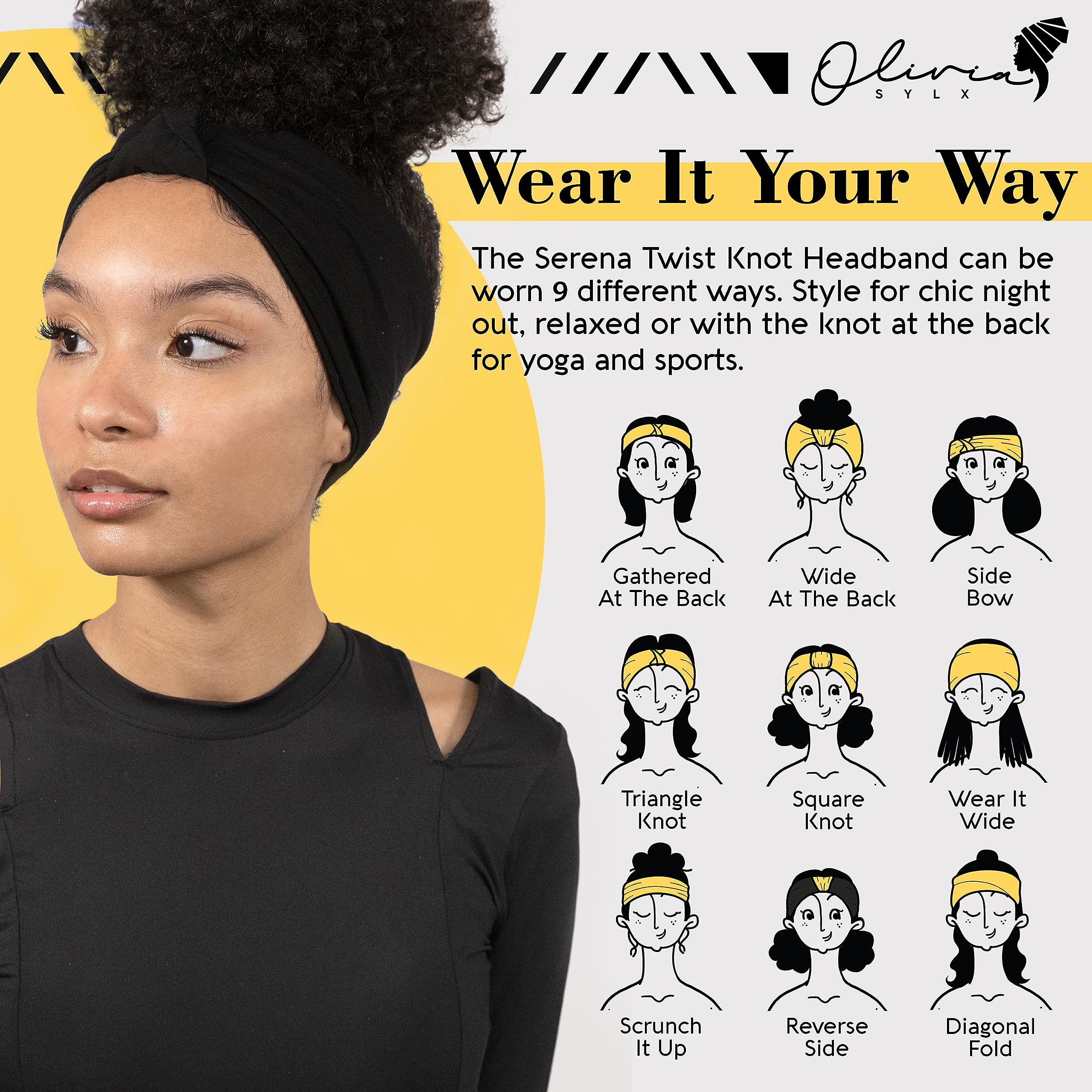 Olivia Sylx Twist Knot Headband for Women - Fashionable Wide Yoga Headband with African Inspired Design - Perfect for Workouts, Yoga, Running and Everyday Styling