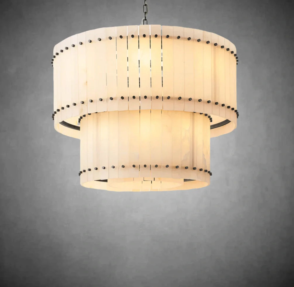Elegant Alabaster Round Tiered Chandelier - Modern Crystal Ceiling Light Fixture for Dining Room, Bedroom & Living Room Decor