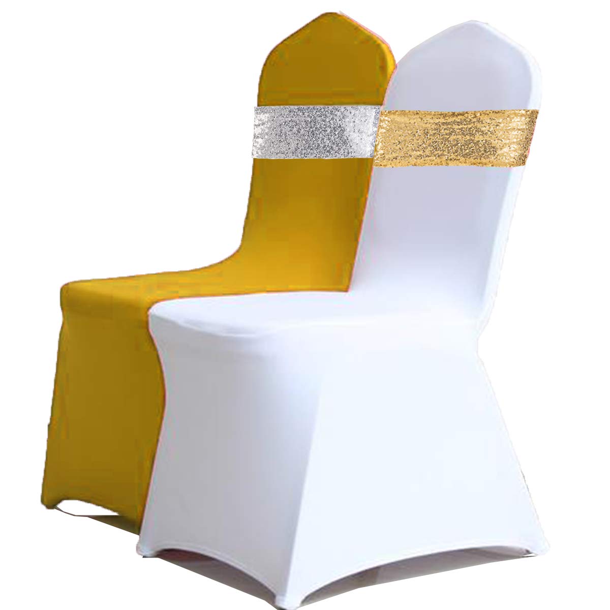 50 Gold Sequin Chair Sashes - Elegant Wedding Chair Covers, Banquet Decor & Party Table Runners for Bridal Showers, Anniversary Celebrations and Special Events