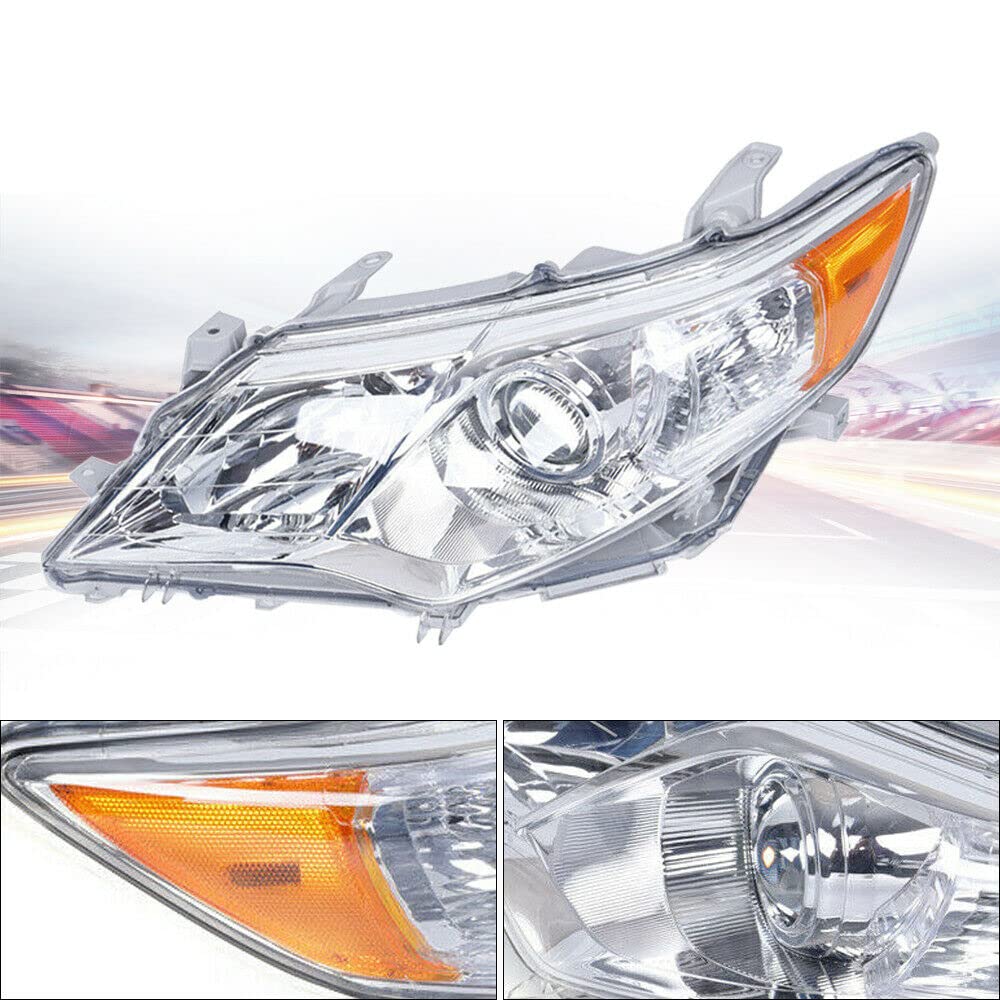 2012-2014 Toyota Camry Driver Side Headlight Assembly - Chrome Projector Headlamp Replacement (Part #8115006470, 8111006470) for Improved Night Visibility & Safety Driving