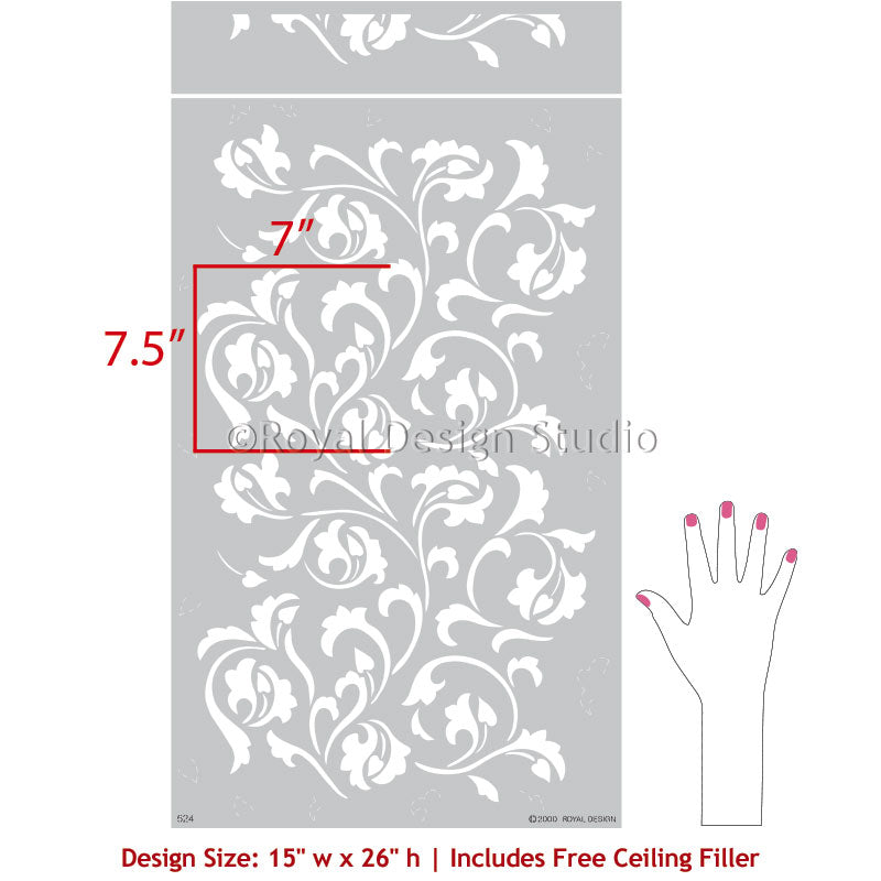 Scrollallover Wall Stencil - DIY Decorative Painting Template for Home & Furniture - Perfect for Bedroom, Nursery, Living Room Accent Walls