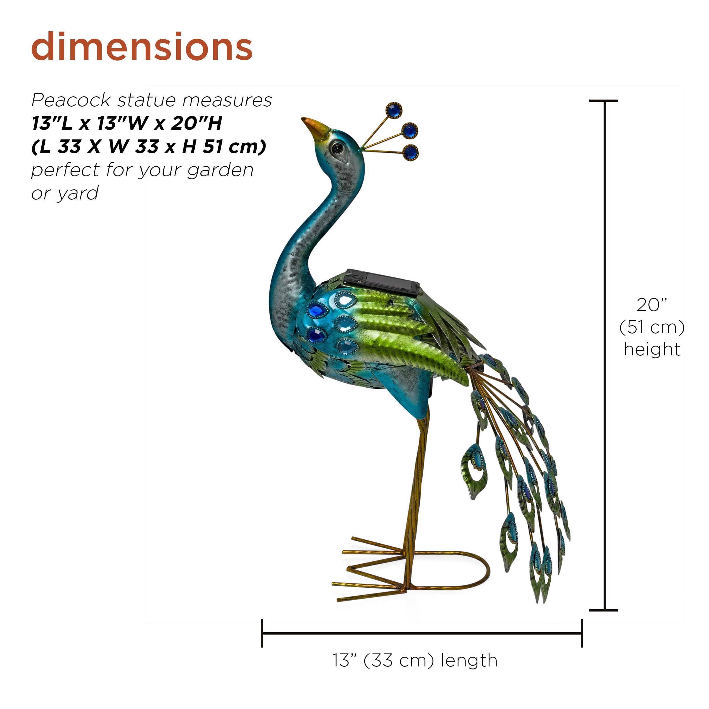Solar Powered Peacock Garden Statue with LED Lights - 20