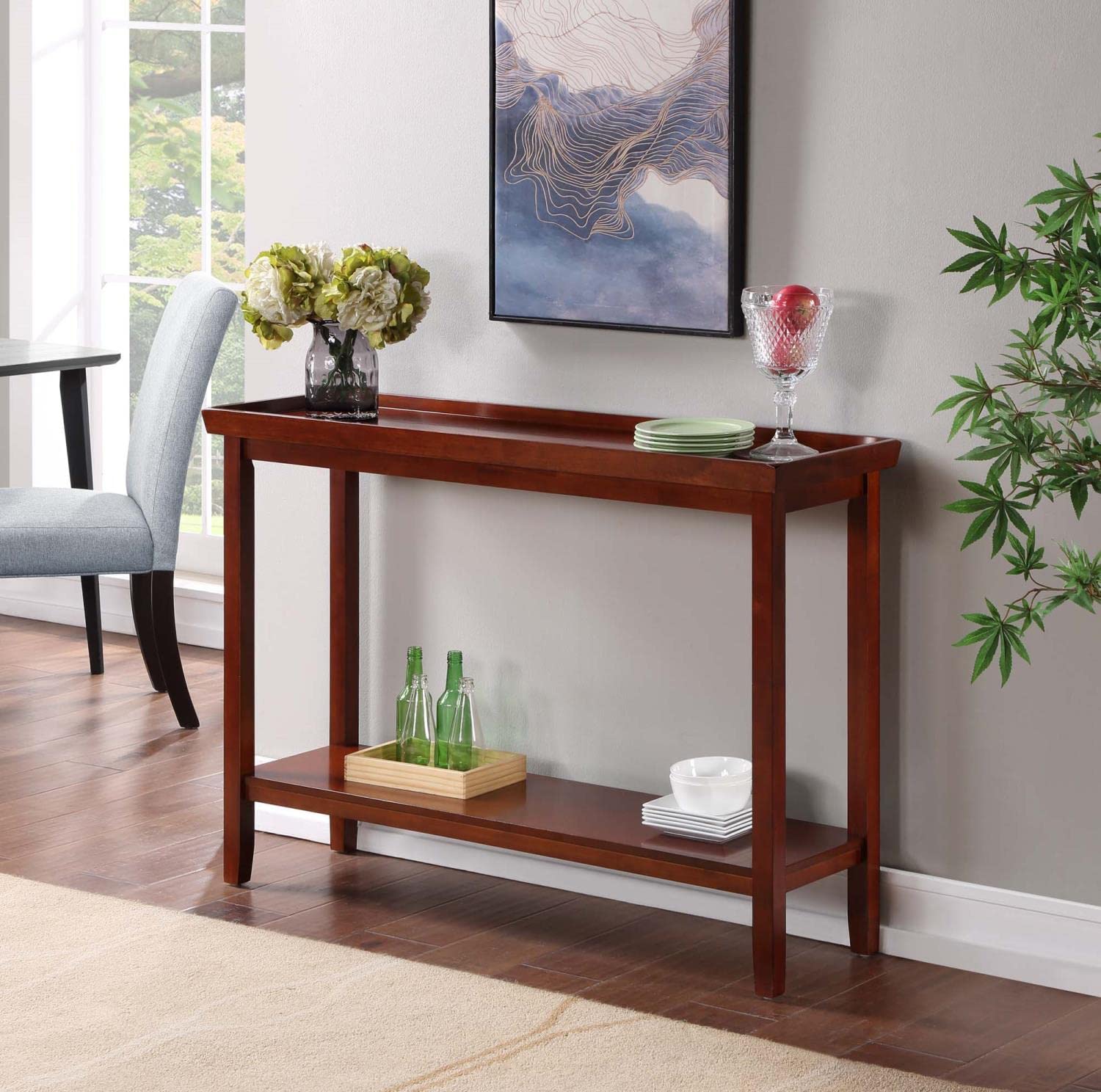 Convenience Concepts Ledgewood Console Table with Shelf - Mahogany Finish Entryway Sofa Table for Hallway, Living Room & Bedroom Decor