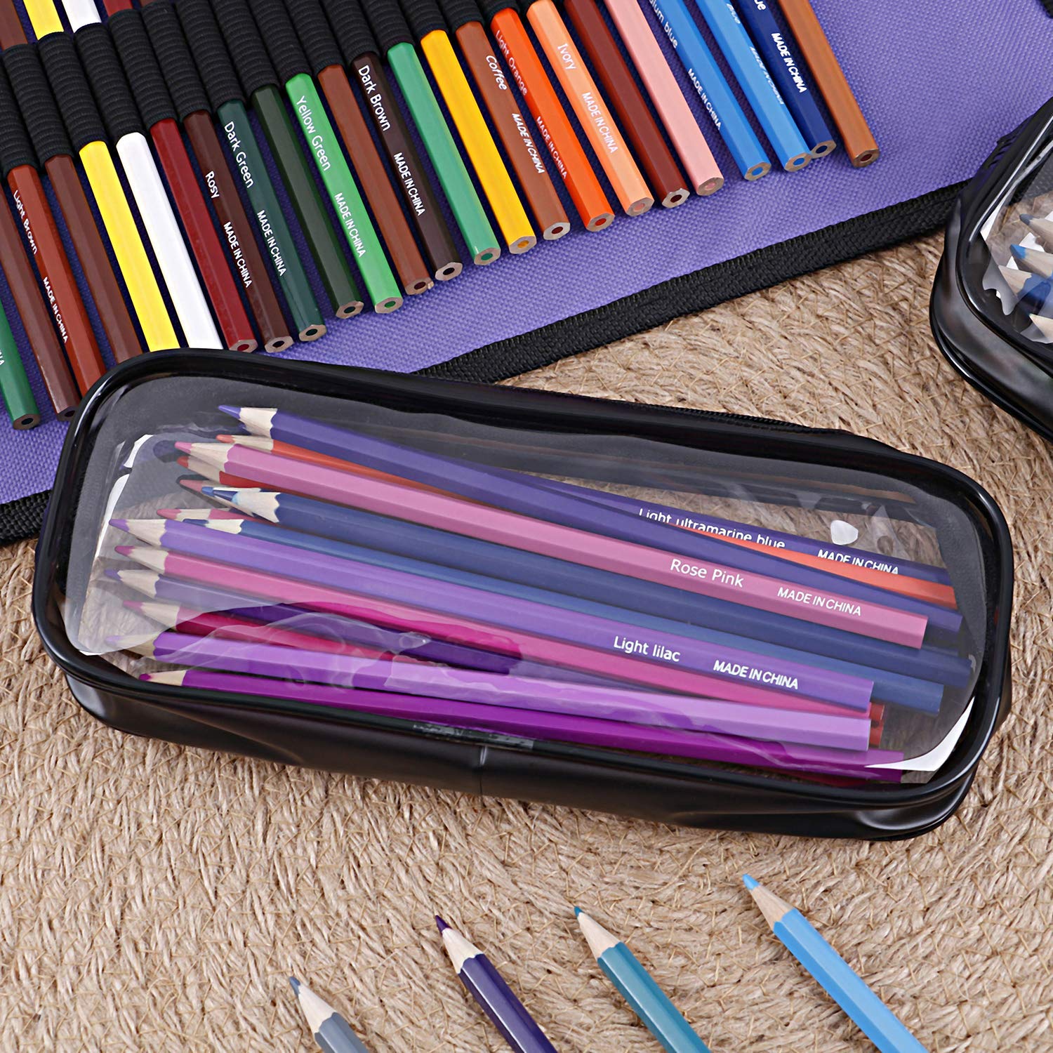 Rolybag Clear PVC Zipper Pencil Case - Waterproof Travel Toiletry & Cosmetic Organizer for Makeup Brushes, School Supplies, Office Essentials - Portable Storage for Home, Office & Travel (Black & White)