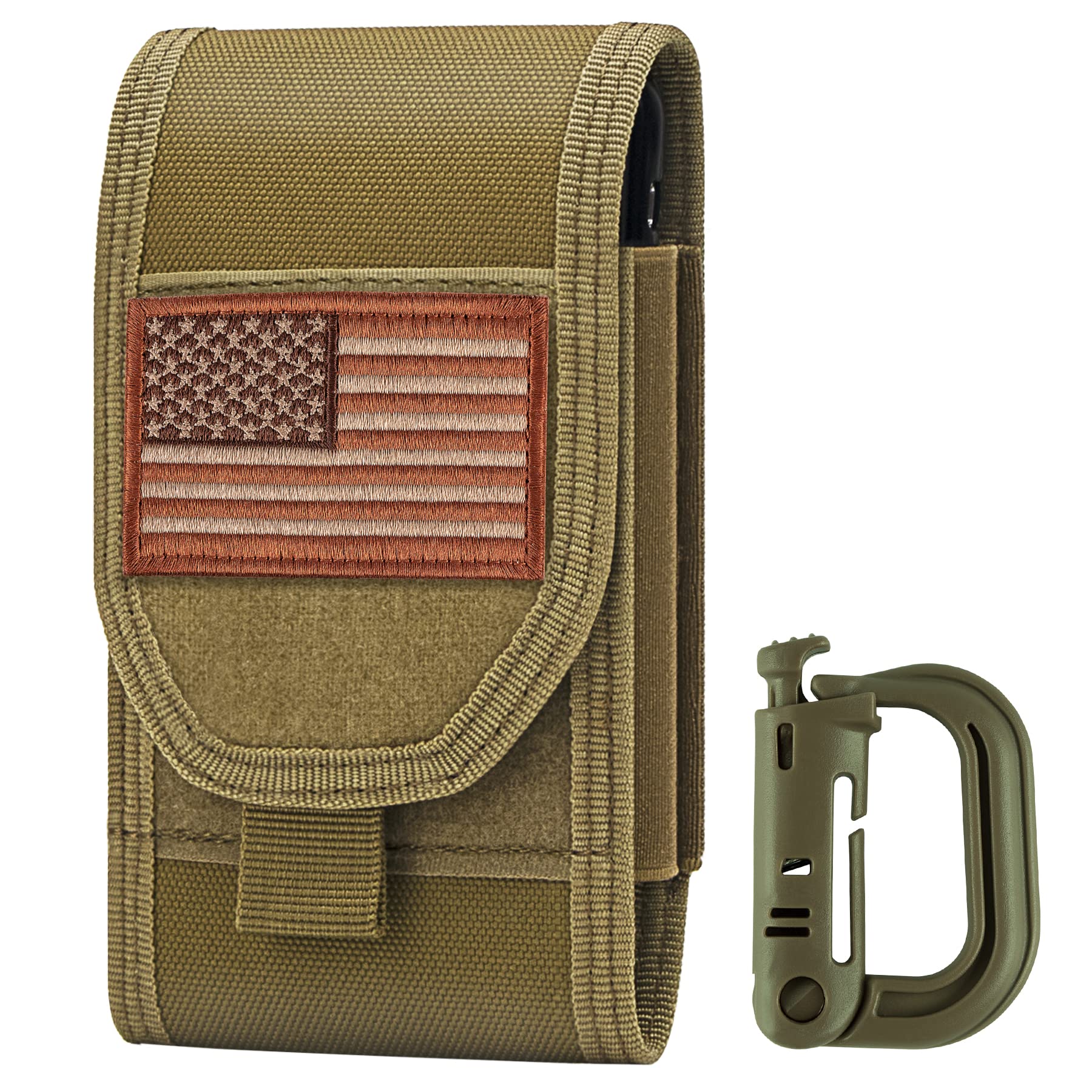 BVYA Tactical MOLLE Phone Pouch Holster - Durable Nylon Case for iPhone 15 Pro Max/15 Pro/14 Pro Max/13 Pro Max/12 Pro Max/XS Max - Compatible with Military Gear & Outdoor Activities (Includes U.S. Flag Patch) - Perfect for Hiking, Camping & Tactical Operations