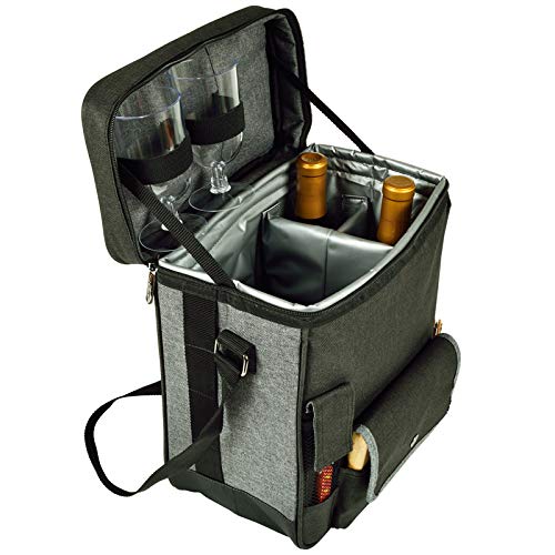 Premium Insulated Wine & Cheese Cooler Tote Bag - 6 Bottle Capacity Picnic Backpack with Removable Dividers for Outdoor Camping, Beach Parties & Tailgating