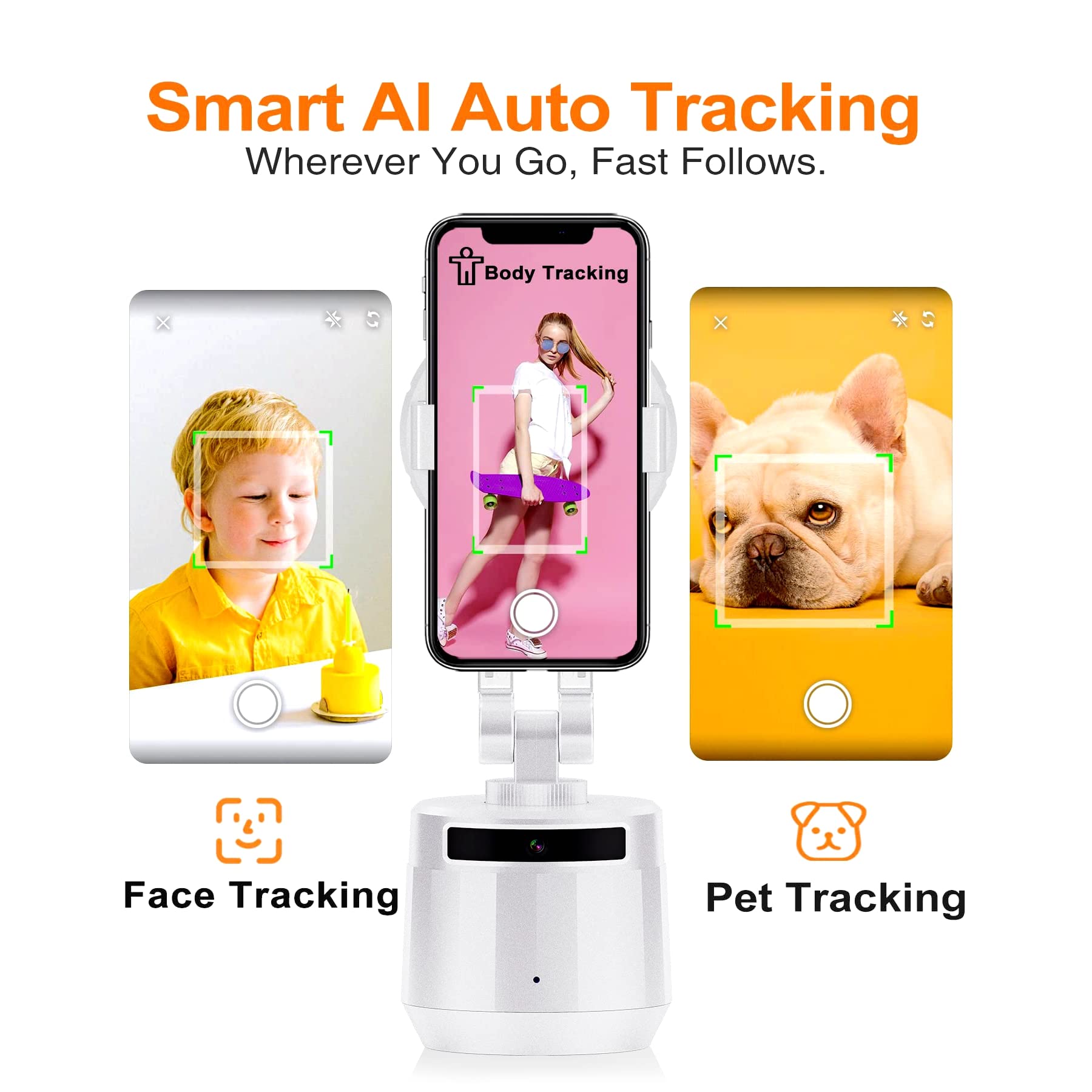 Auto Face Tracking Tripod Stand with 360° Rotation - No App Needed, Rechargeable Remote Control Phone Holder for iPhone & Android - Perfect for TikTok, YouTube Videos, Vlogging & Live Streaming (White)