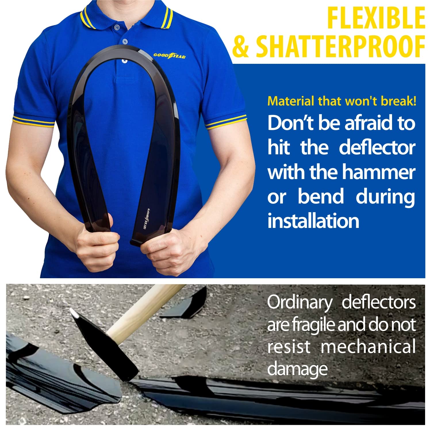 Goodyear Shatterproof In-Channel Window Deflectors for Honda Passport 2019-2025 - 4pc Rain Guards & Vent Visors - Car Windshield Protection Accessories for All-Weather Driving & Noise Reduction
