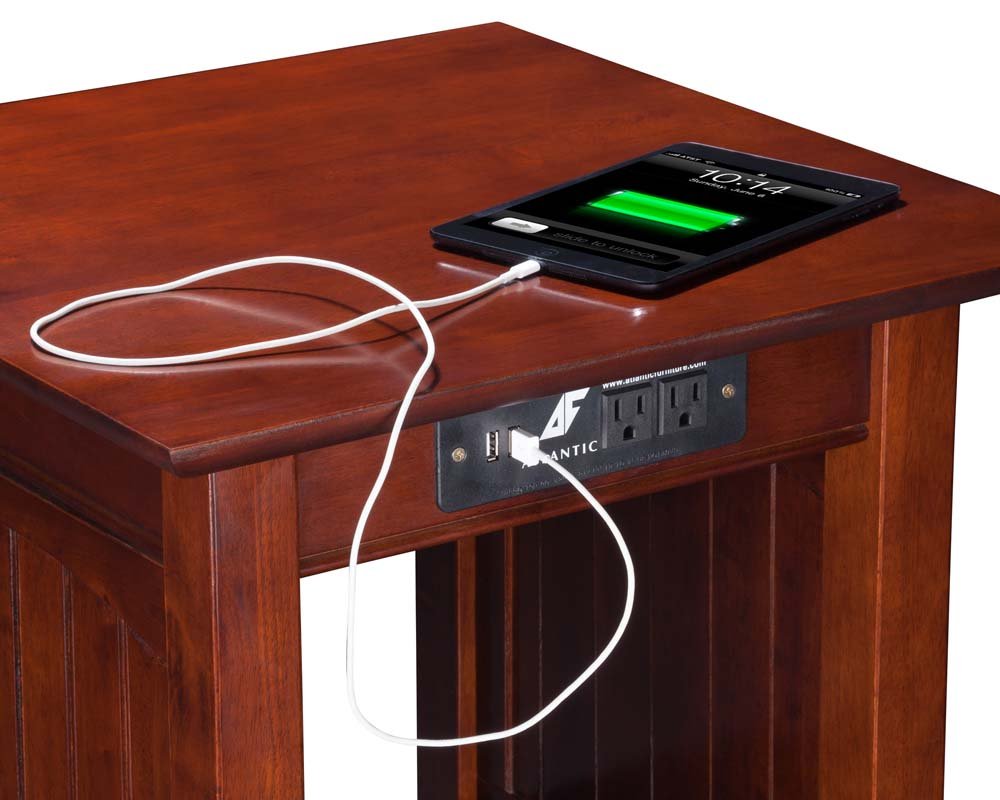 AFI Nantucket End Table with Built-in USB Charger - Walnut Nightstand for Living Room, Bedroom - Modern Side Table with Wireless Charging Station & Storage Shelf