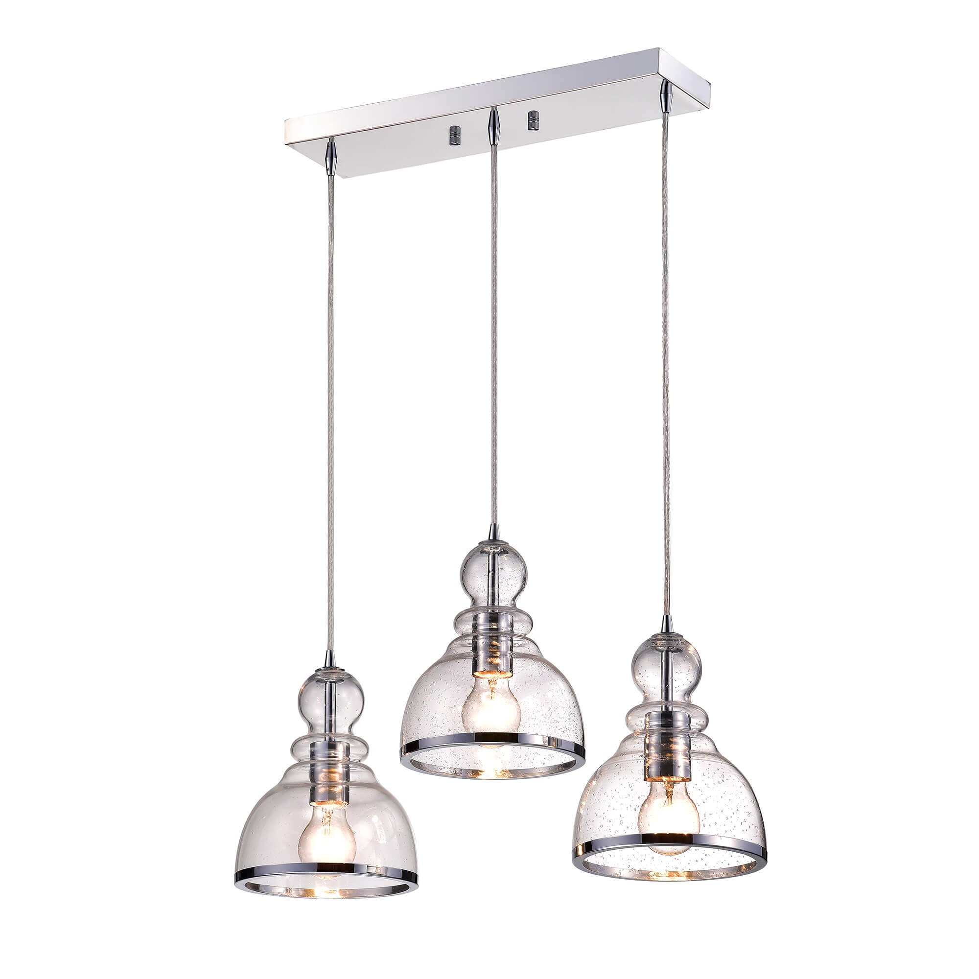 Alita Iron 3-Light Clear Bubble Glass Cluster Pendant Light Fixture with Chrome Finish - Modern Dining Room, Kitchen Island & Entryway Lighting