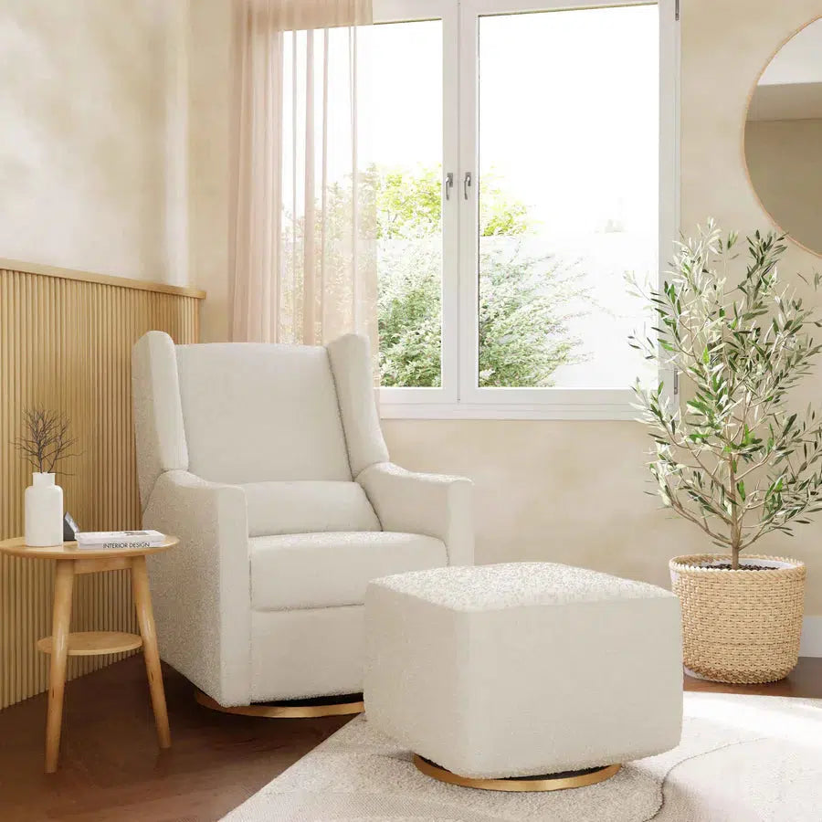 Babyletto Kiwi Electronic Glider & Recliner Chair - Luxe Ivory Boucle Fabric with Gold Base | Nursery Gliding Chair for Breastfeeding & Baby Comfort
