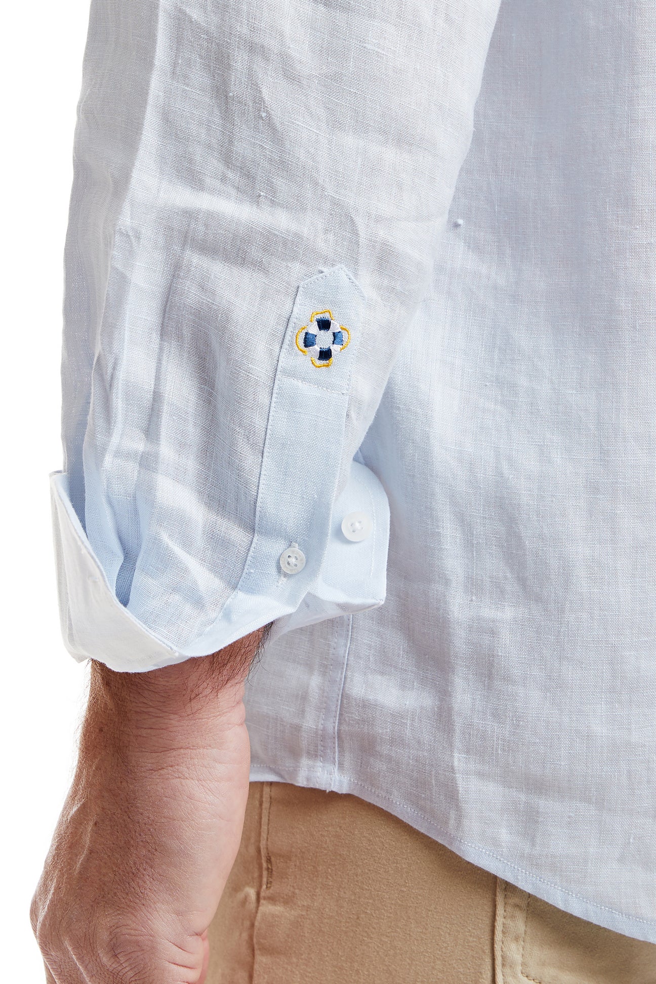 Chase Shirt Powder Blue Linen with Single Martini Pocket - Stylish Men's Casual Button Down Shirt for Summer, Office & Cocktail Parties