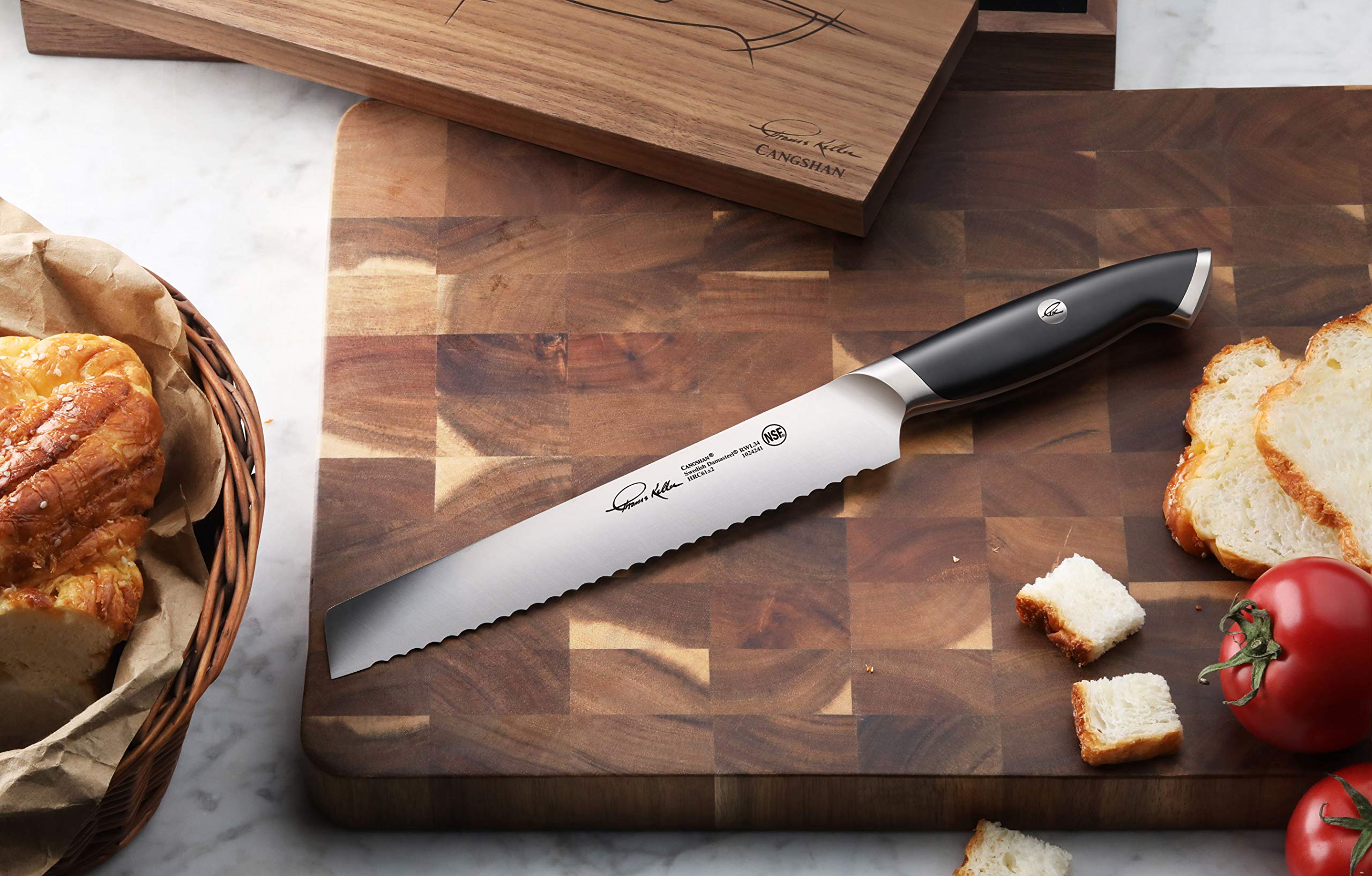 Cangshan Thomas Keller Signature 8-Inch Swedish Powder Steel Forged Bread Knife - Professional Chef's Black Slicing Knife for Artisan Bread, Baguettes, and Pastries | Perfect for Home Bakers & Culinary Enthusiasts