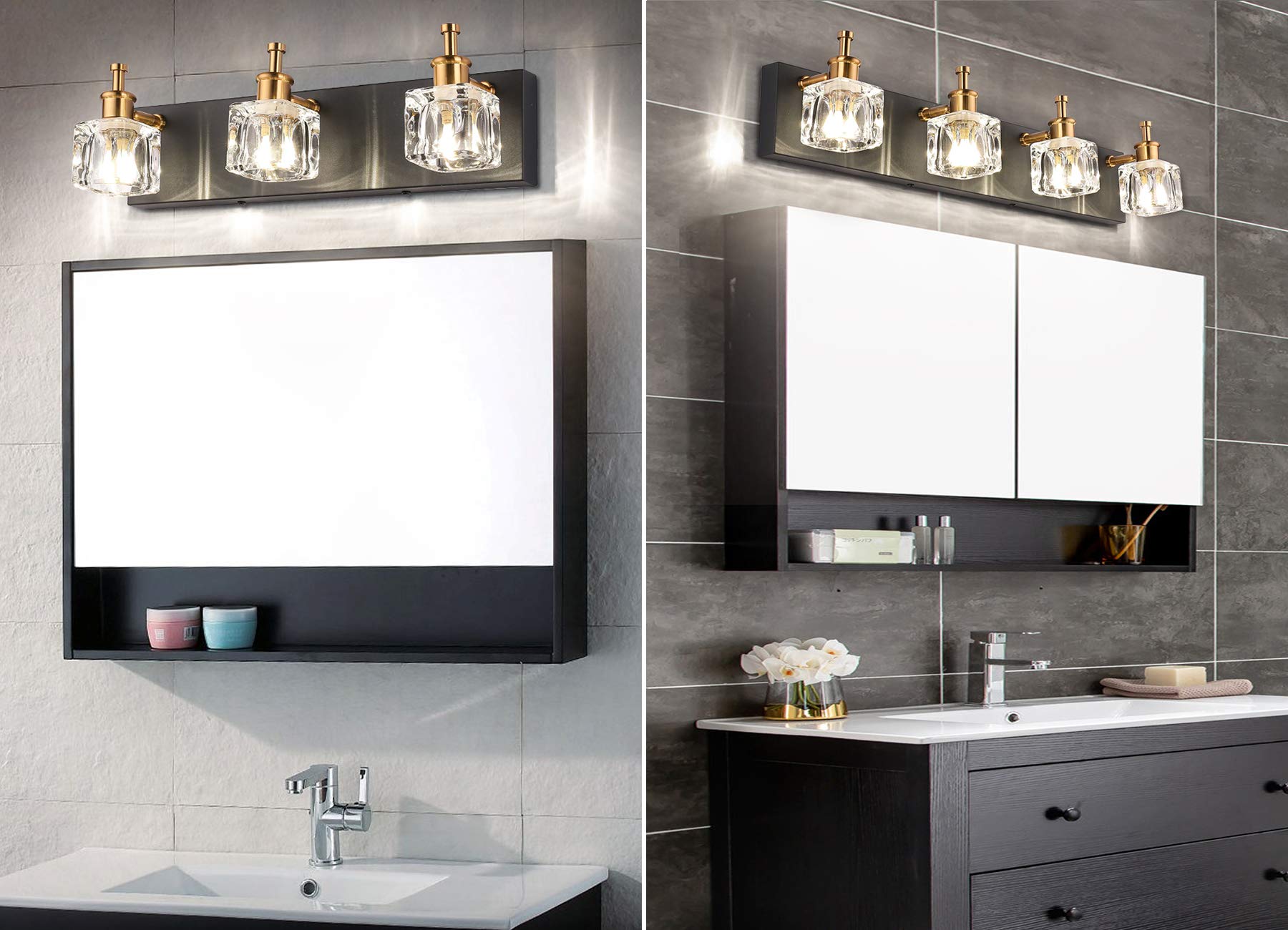 PRESDE Modern Bathroom Vanity Light Fixture - 3 or 4 Light Black Mirror Mount for Bathroom, Powder Room & Dressing Area | Perfect for Makeup, Shaving & Grooming